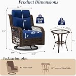 PIZZELLO Outdoor Swivel Rocker Chairs 6 Pieces Wicker Swivel Patio Chair with Rattan Side Table, 5" Extra Thick Cushions and 25" Full Support Back, Patio Furniture Set for Outside Porch Deck