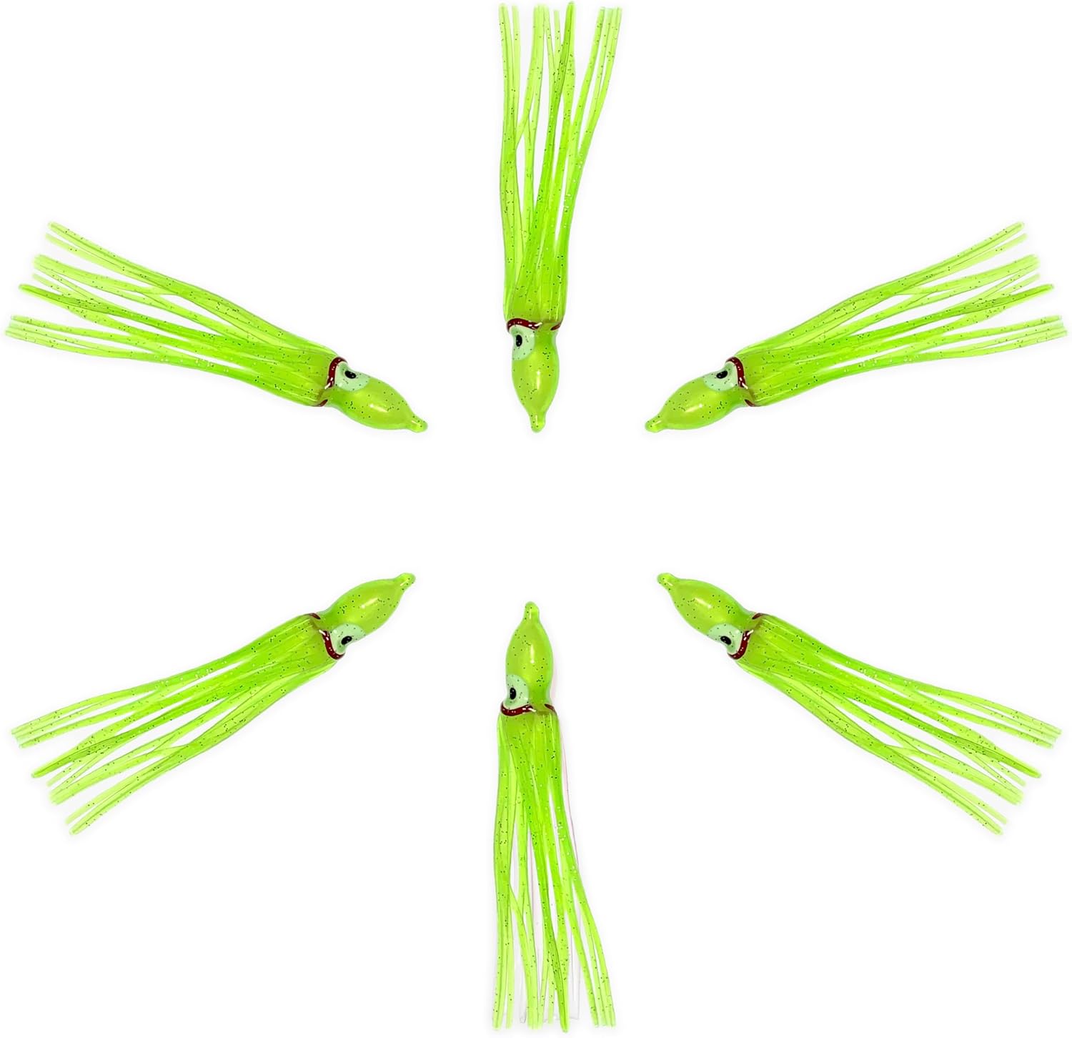 4.75" Hoochie Squid Skirts, 40 Pcs Chartreuse Color, for Saltwater & Freshwater Trolling, Includes Soft Plastic Bodies, Ideal for Salmon, Tuna, Mahi & Offshore Game Fishing