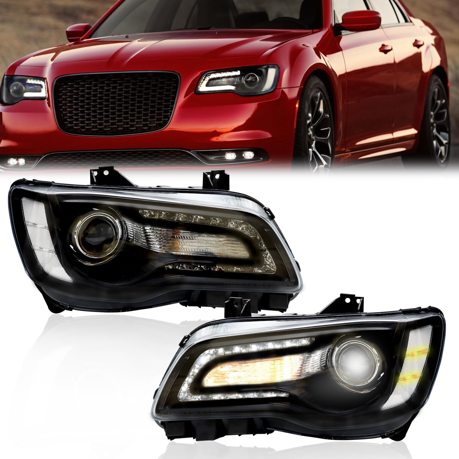 Pair Of Front Bumper LED Fog Lights With Chrome Cover – Fits Chrysler 300 2015-2021