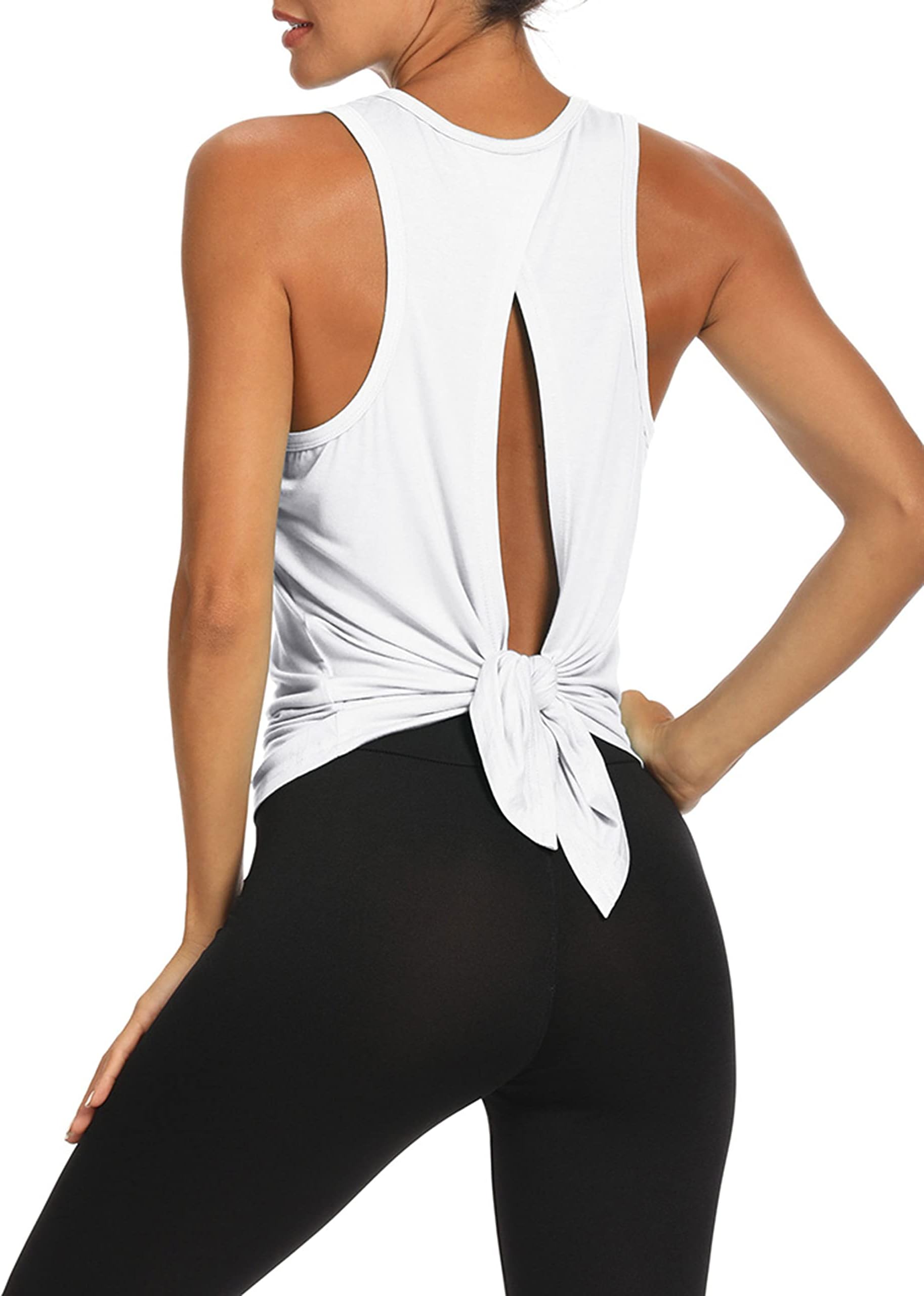 Workout Tank Tops Open Back Yoga Exercise Shirts Tie Back Athletic Clothes for Women