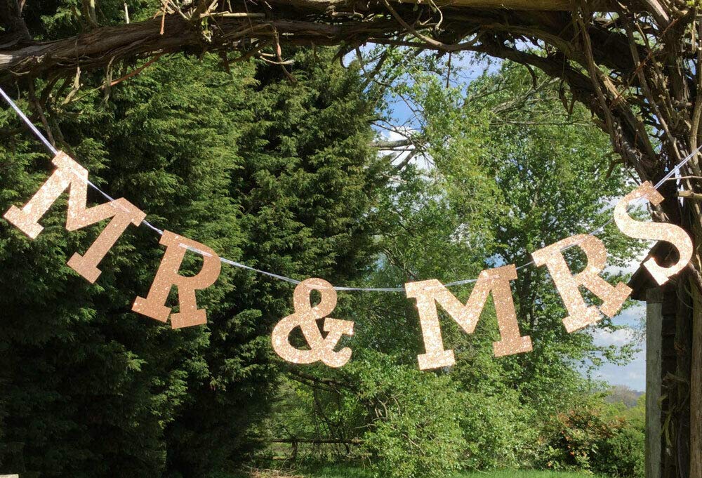Syntego Mr and Mrs Glitter Banner Rose Gold for Weddings, Hen Parties, Bridal Showers