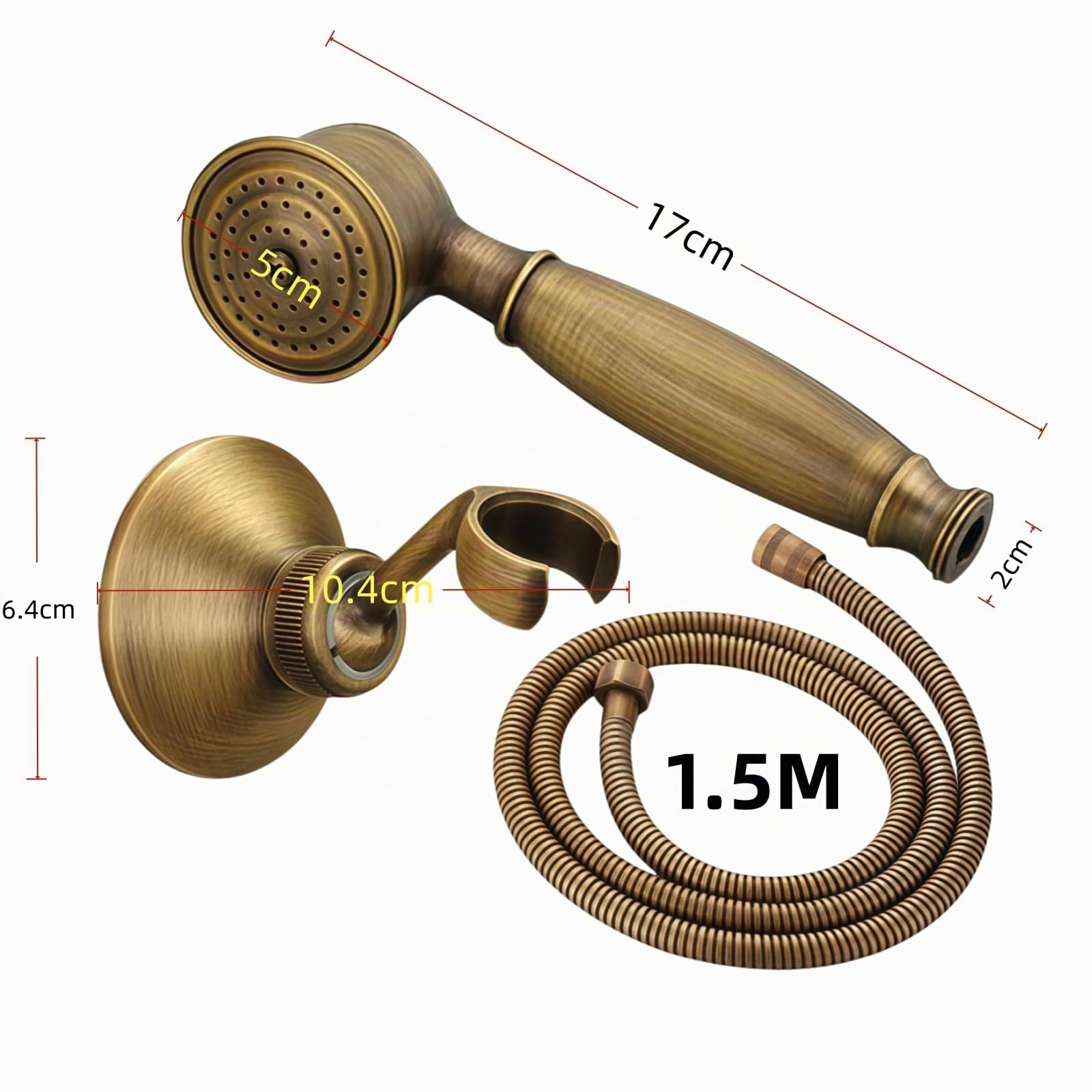 Rociador de Ducha, Set de Ducha, Rociador de Latón Retro Con Forma de Teléfono, Con Plato de Ducha y Manguera de 1.5 M, Para Bañera y Ducha