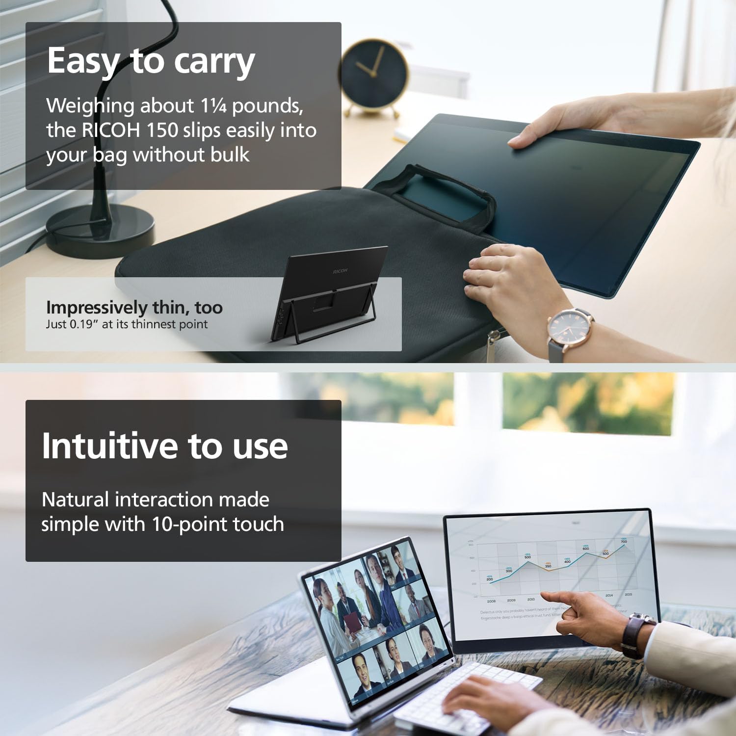 RICOH 150 Portable 15.6" Vivid OLED 350nit Lightweight Display Monitor and Touchscreen w/Dual Speakers - for Laptop, Desktop, Mac, PC
