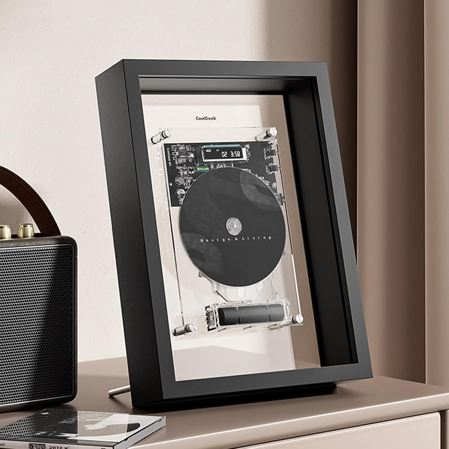 Wall Mountable Music Frame CD Player with Remote Control, 5.0 Bluetooth and 3.5mm AUX Output, Decorative Photo Frame Design for Home, Office and Gallery Display Black