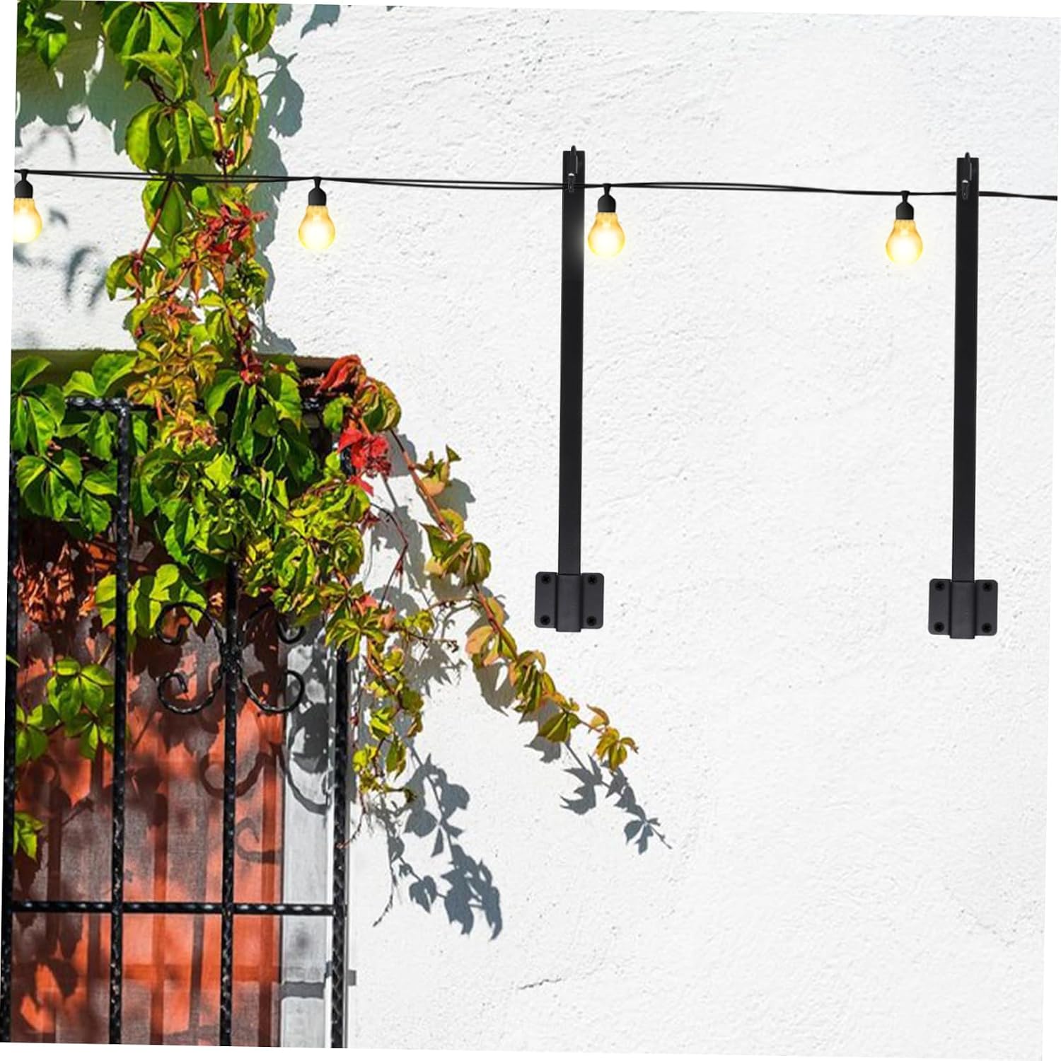 String Light Hanger Patio String Lights Holder Metal Pole Outdoor Durable Versatile No-Tools Install