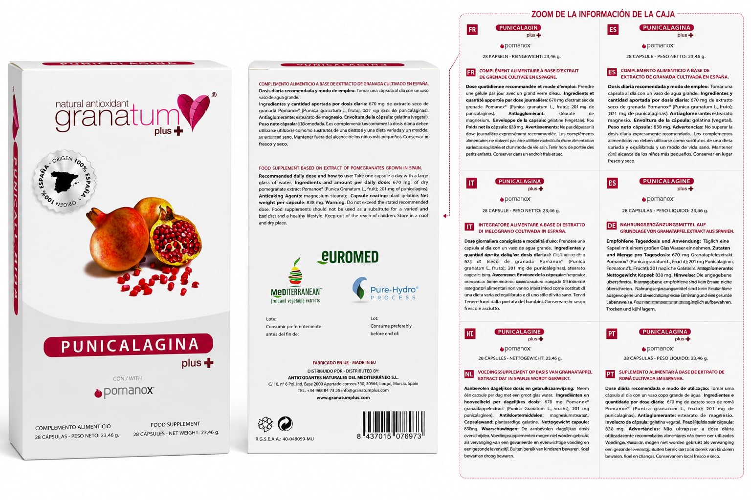 Granatum Plus - Punicalagina Plus - Integratore Alimentare - Estratto di Melagrane - Integratore Antiossidante - Digestione e Metabolismo - Cura Pelle - Prodotto in Spagna
