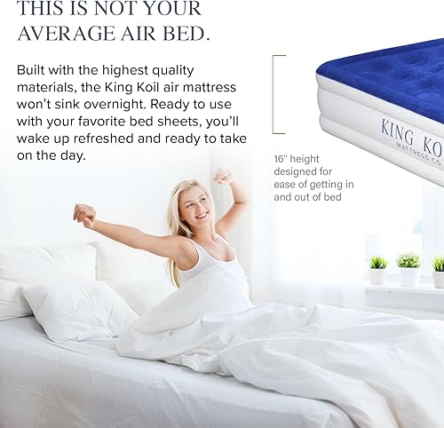 Vista 45 de King Koil colchón de aire de tamaño individual con bomba de aire integrada, la mejor cama inflable de tamaño individual, colchón de aire elevado