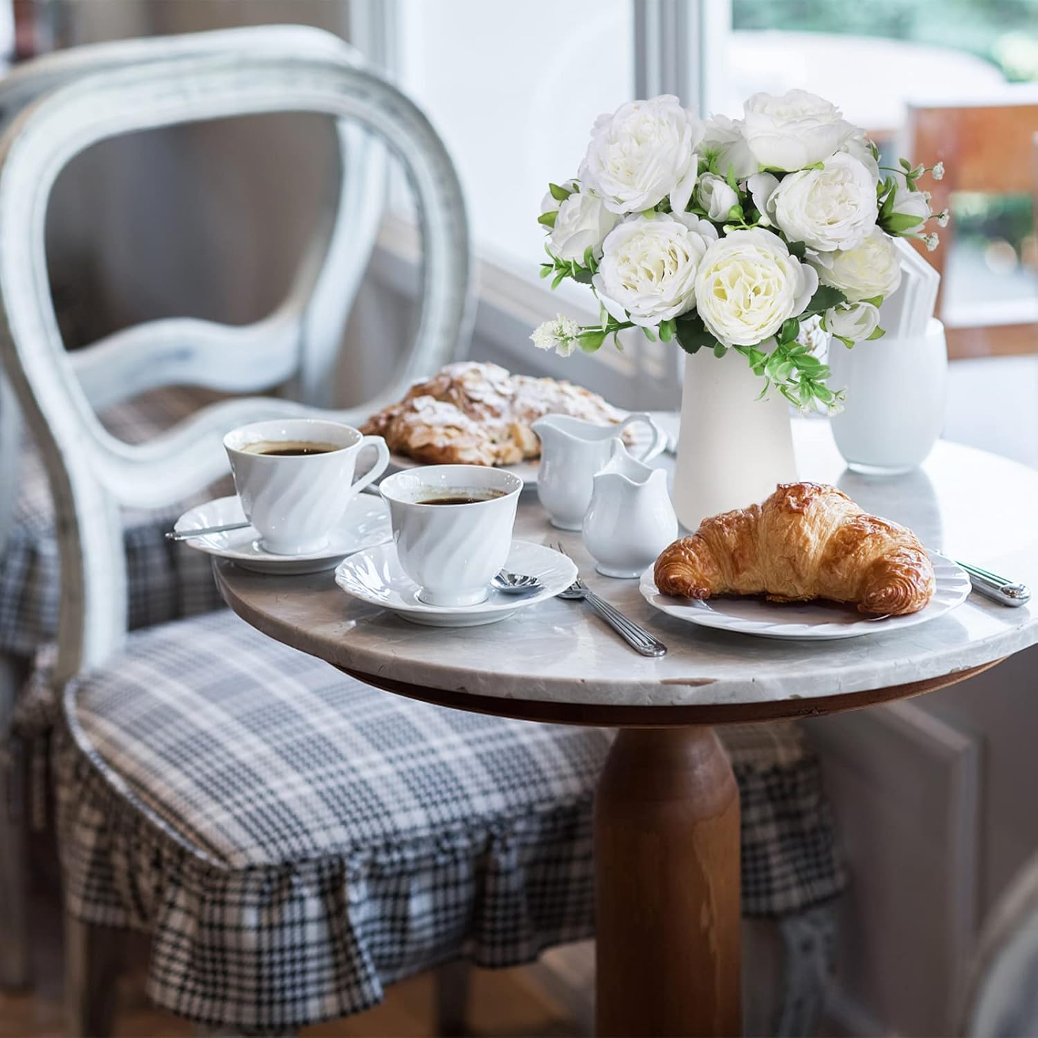 RECUTMS 2PCS Faux Peonies in Ceramics Vase Artificial Flowers Bulk Silk Fake Bouquet Floral Arrangements Centerpieces Decor for Mother's Day Home Table Wedding(White) - Image 5