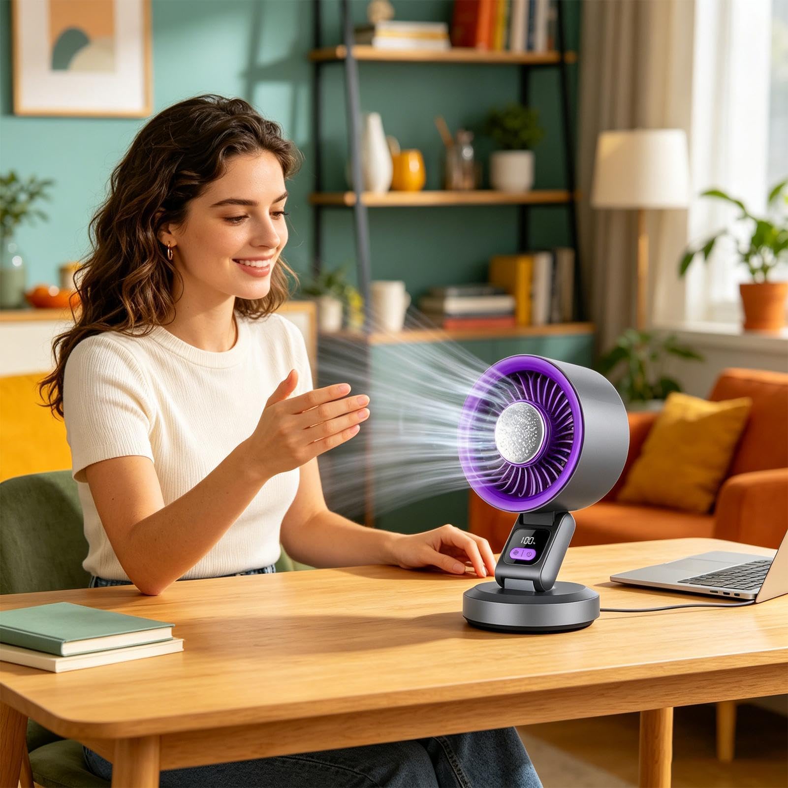Ventilatore da scrivania rinfrescante Raffreddatore d'Aria Ricaricabile | Ventilatore Da Tavolo Con Gancio Casa, Ufficio, Esterni, , Spiaggia, Campeggio