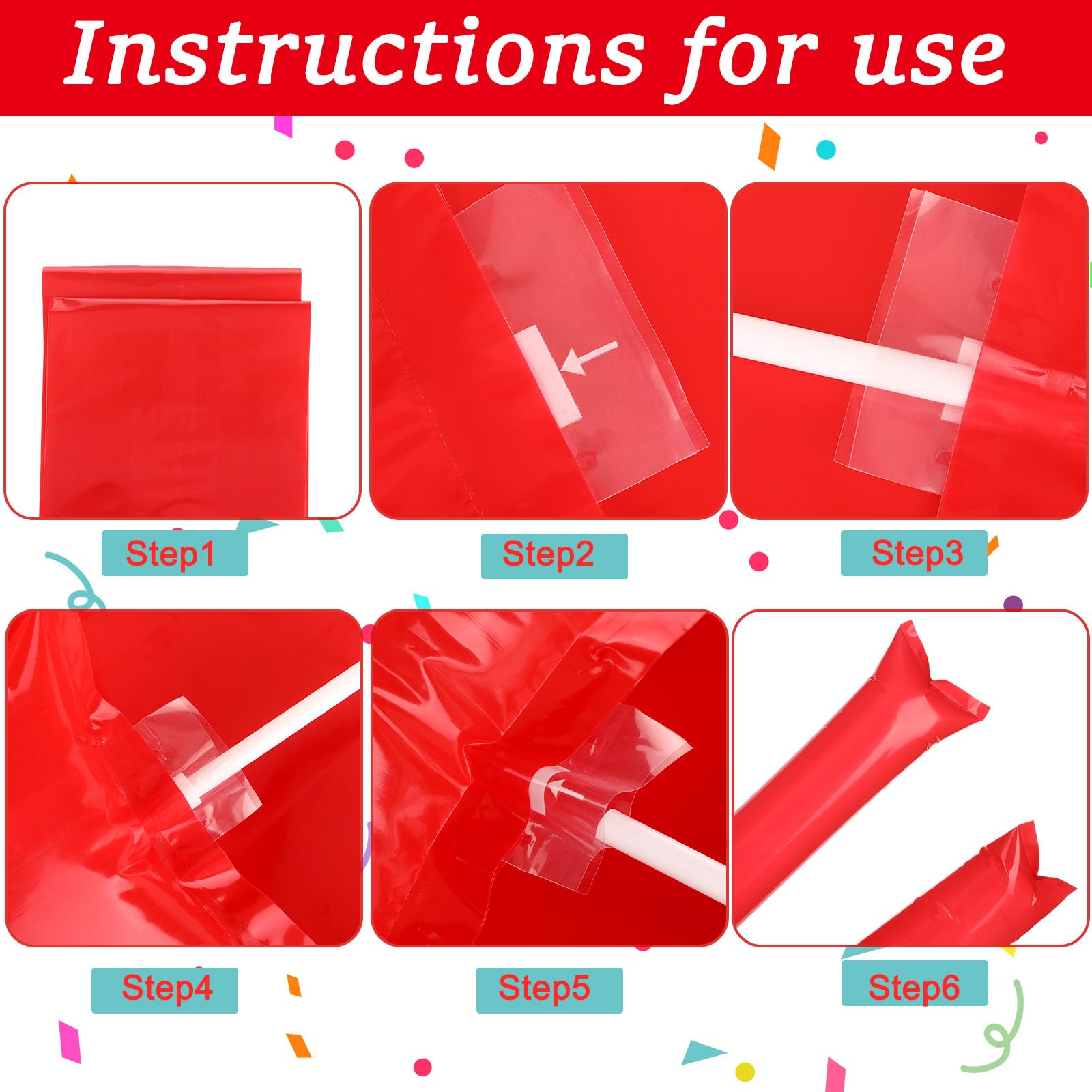 Glimin 70 Pcs Team Spirit Accessories Include Cheer Megaphone Cheerleading Pom Poms Clappers Noisemakers Thunder Sticks Necklace Foam Fingers Glasses Temporary Tattoo for School Team Spirit (Red)