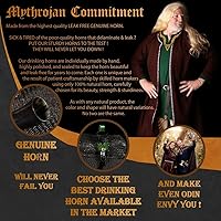 Vista 2 de Mythrojan Cuerno pequeño para beber con soporte de cuero verde auténtico medieval inspirado vikingo vinomead taza 5.1 fl oz