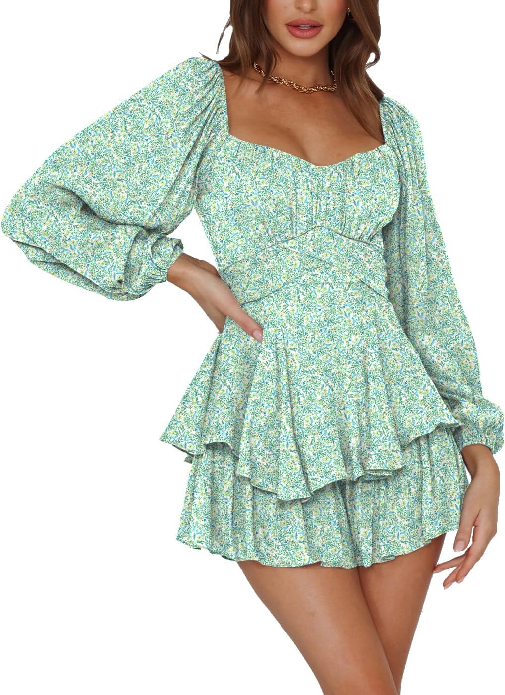 LYANER Women's Jumpsuit Lantern Long Sleeve Ruffle Layer Tie Mini Short Romper - Image 4