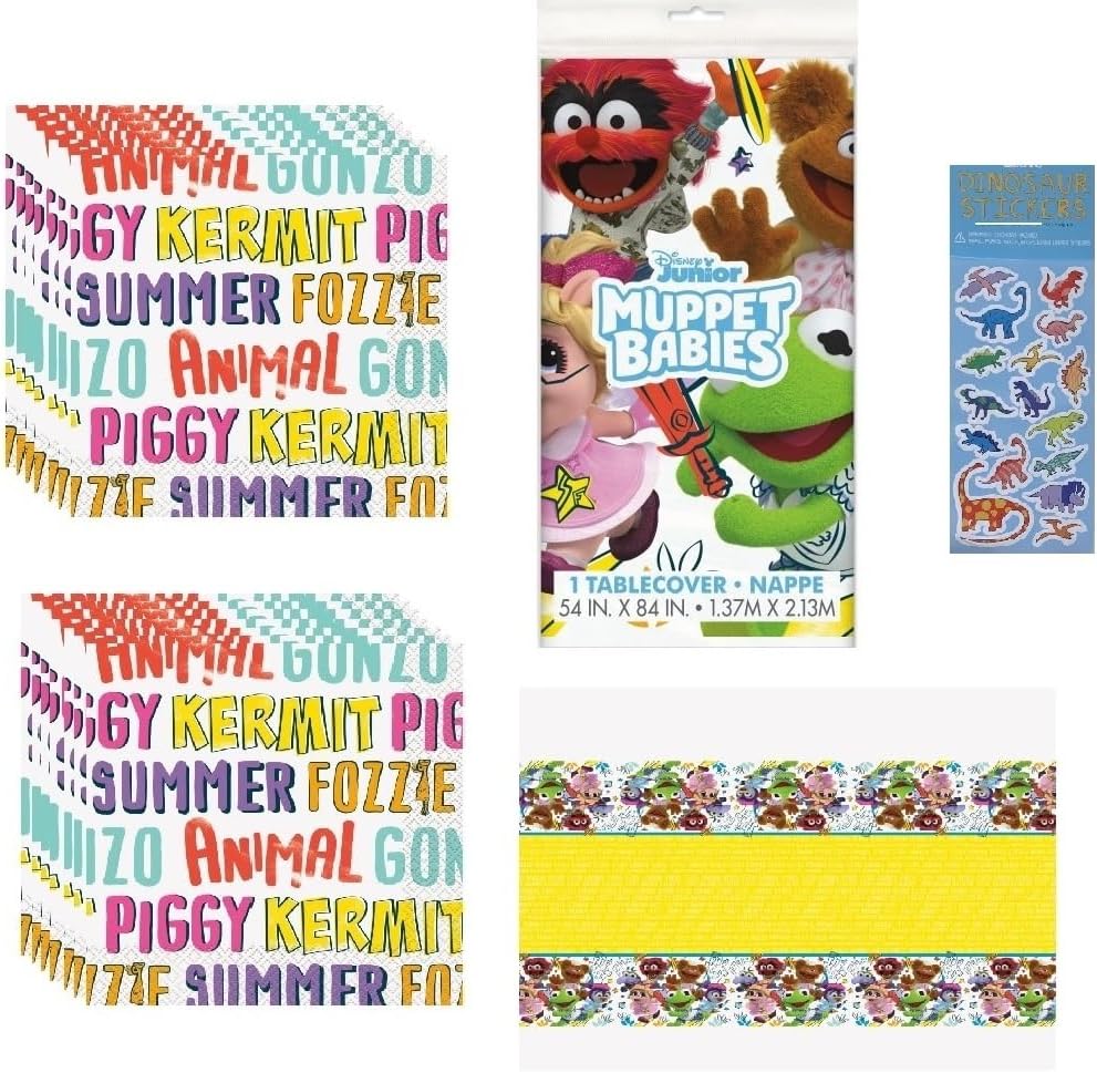 Muppet Babies Birthday Party Supplies Bundle Pack includes 32 Paper Napkins, 1 Plastic Table Cover