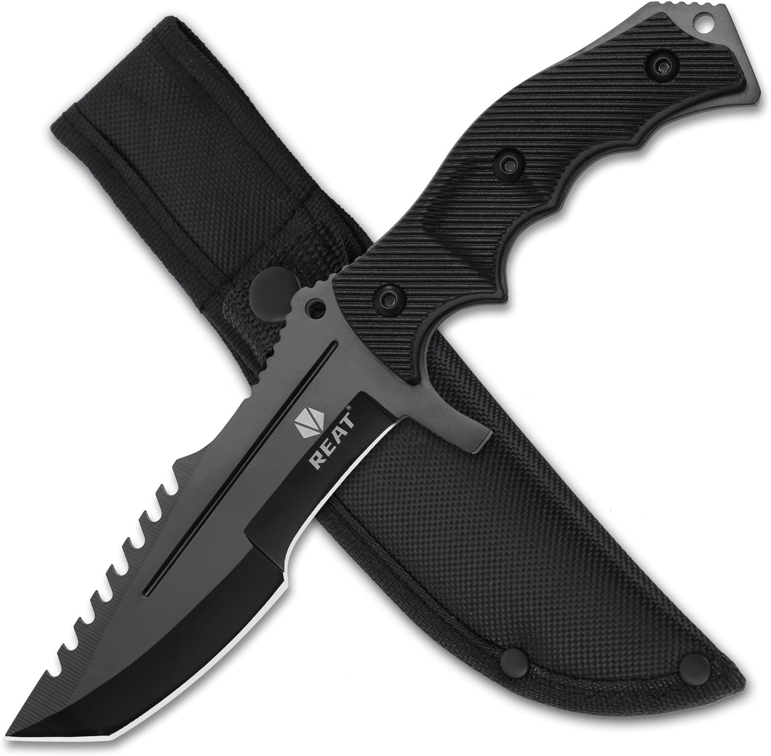 REAT Fixed Blade Knife with Sheath, 4.1" 440C Steel Blade with Full Tang Design,Ergonomic ABS Plastic Handle, EDC Sharp Hunting Knife,Tactical Knife for Camping,Survival,Bushcraft,Hiking