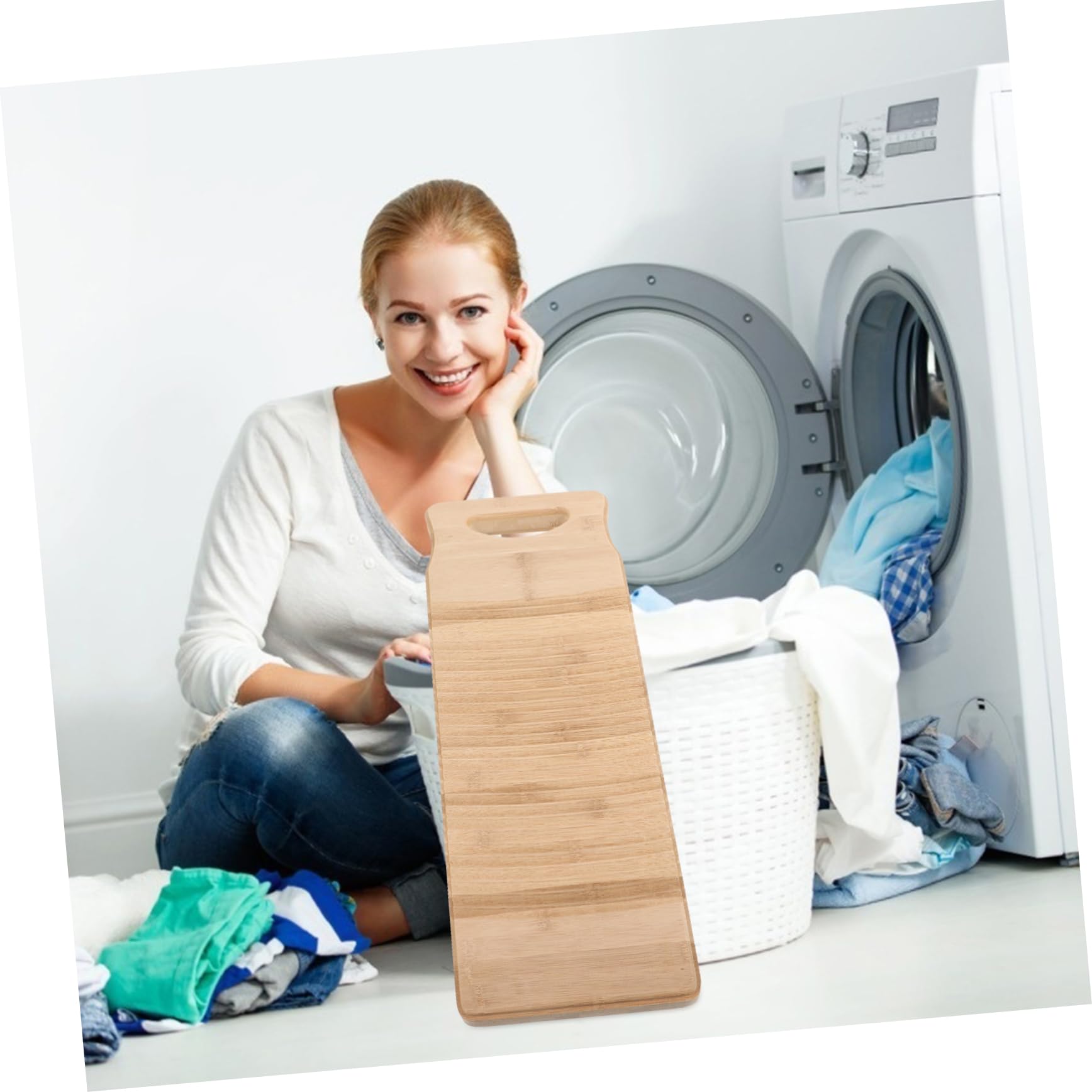 Beaupretty Tabla De Lavar De Bambú Antideslizante Engrosada 60x20x1,8 Cm para Ropa, Hogar y Tienda, Durable, Textura Ondulada, Ahorro De Esfuerzo, Uso Práctico para Lavado Doméstico