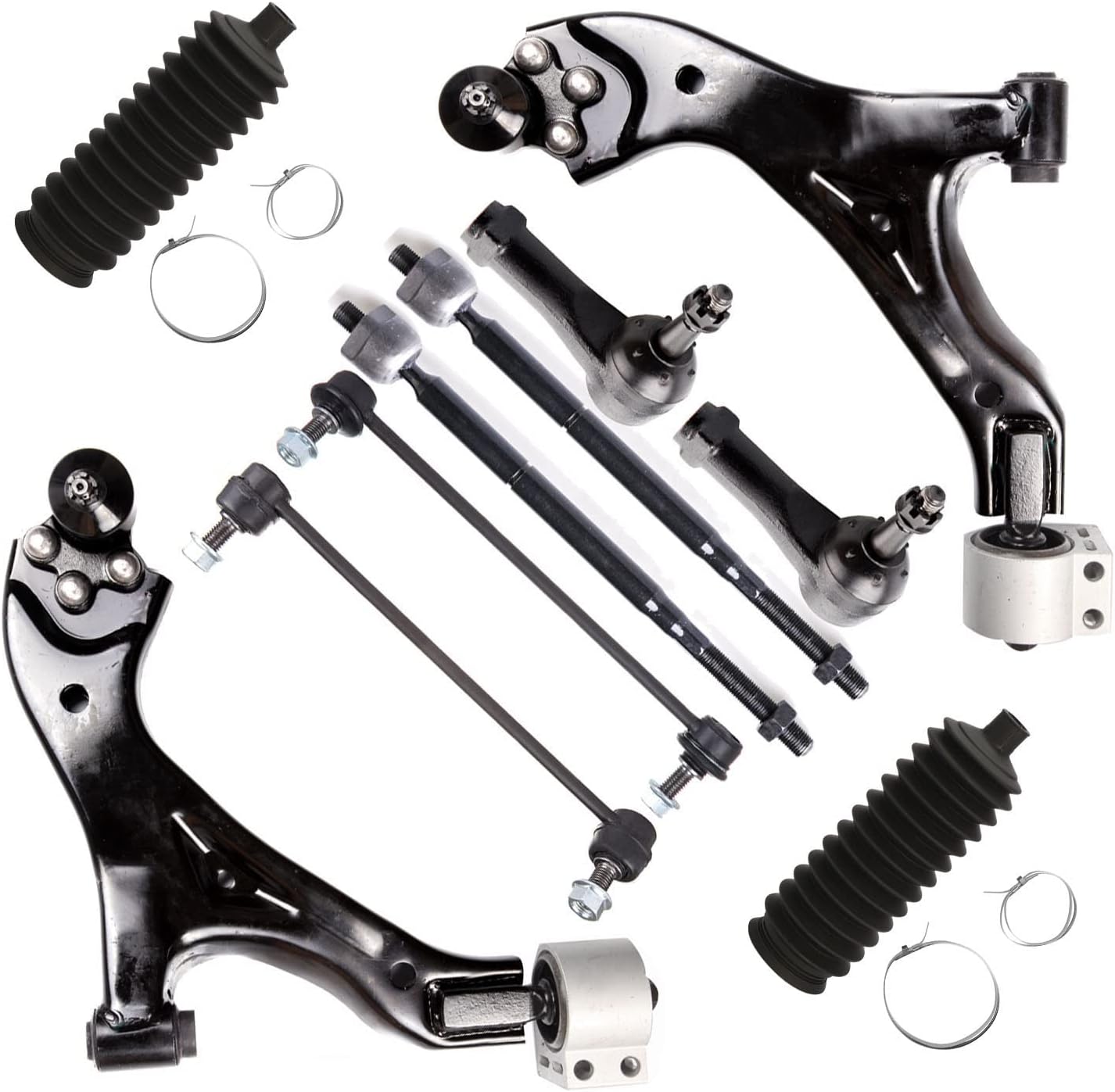 SCITOO 10pcs Front Suspension Kit Lower Control Arm And Ball Joints Sway Bar Links Tie Rod Ends w/Steering Boots fit 2005-2007 for Chevy Equinox for Pontiac Torrent for Saturn Vue