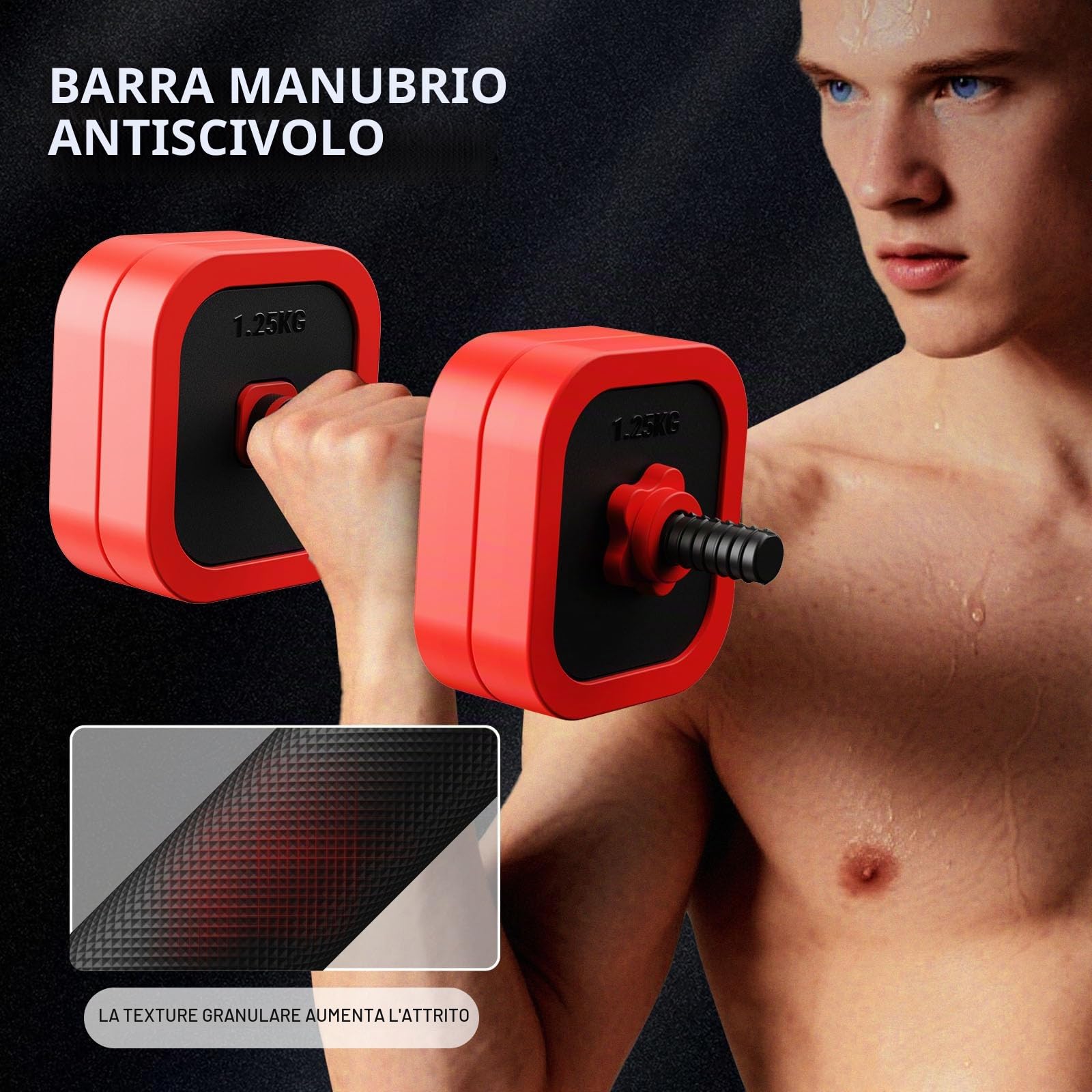JOROTO Set Manubri Regolabile 10/30KG 4-in-1-Manubri,Bilanciere,Kettlebell&Supporto Flessioni con 8x1,25KG+8x2,5KG Dischi Sabbia Ferrosa,Impugnatura Antiscivolo,Compatto per Home Gym, Allenamento&Fit