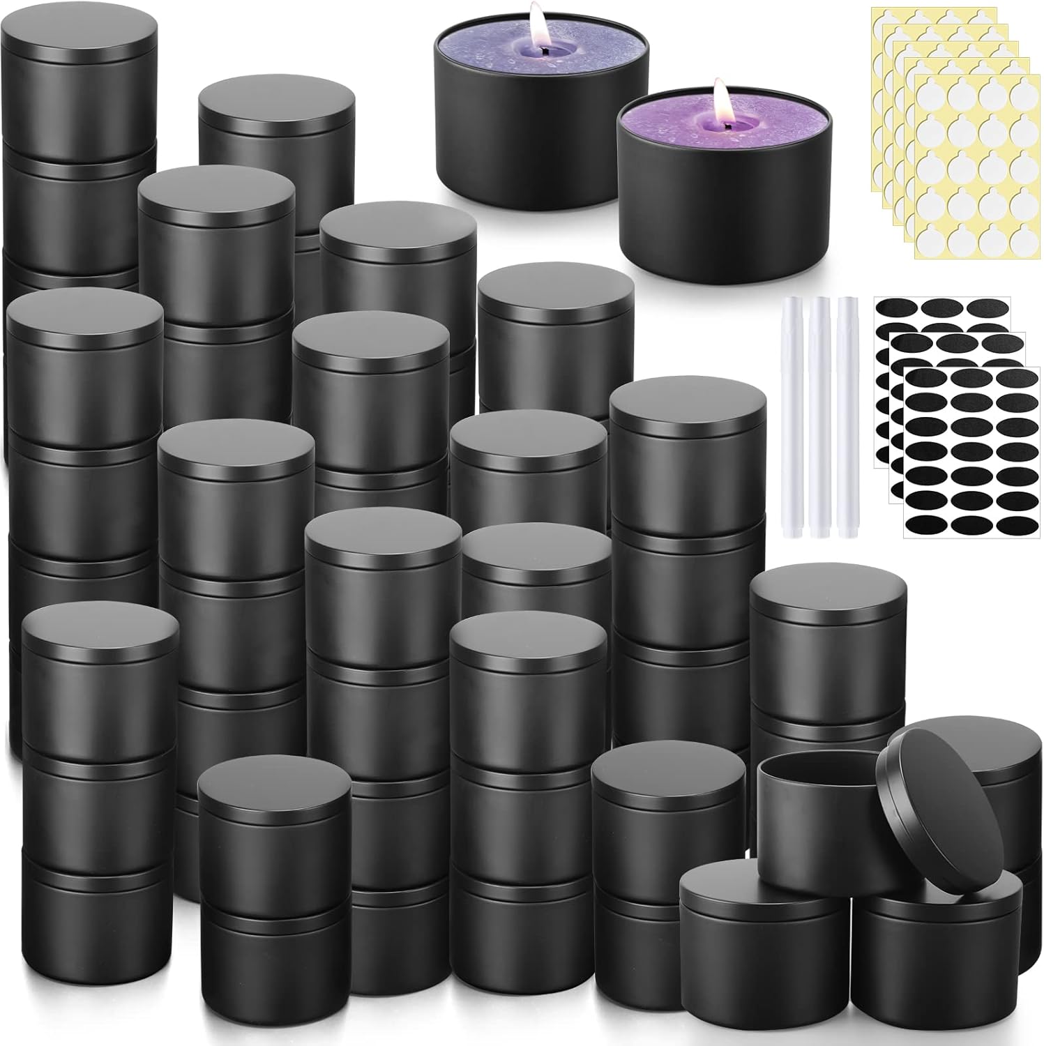 Mimorou 48 Pcs 8 oz Candle Jars with Lids Black Candle Tins Bulk Candle Container
