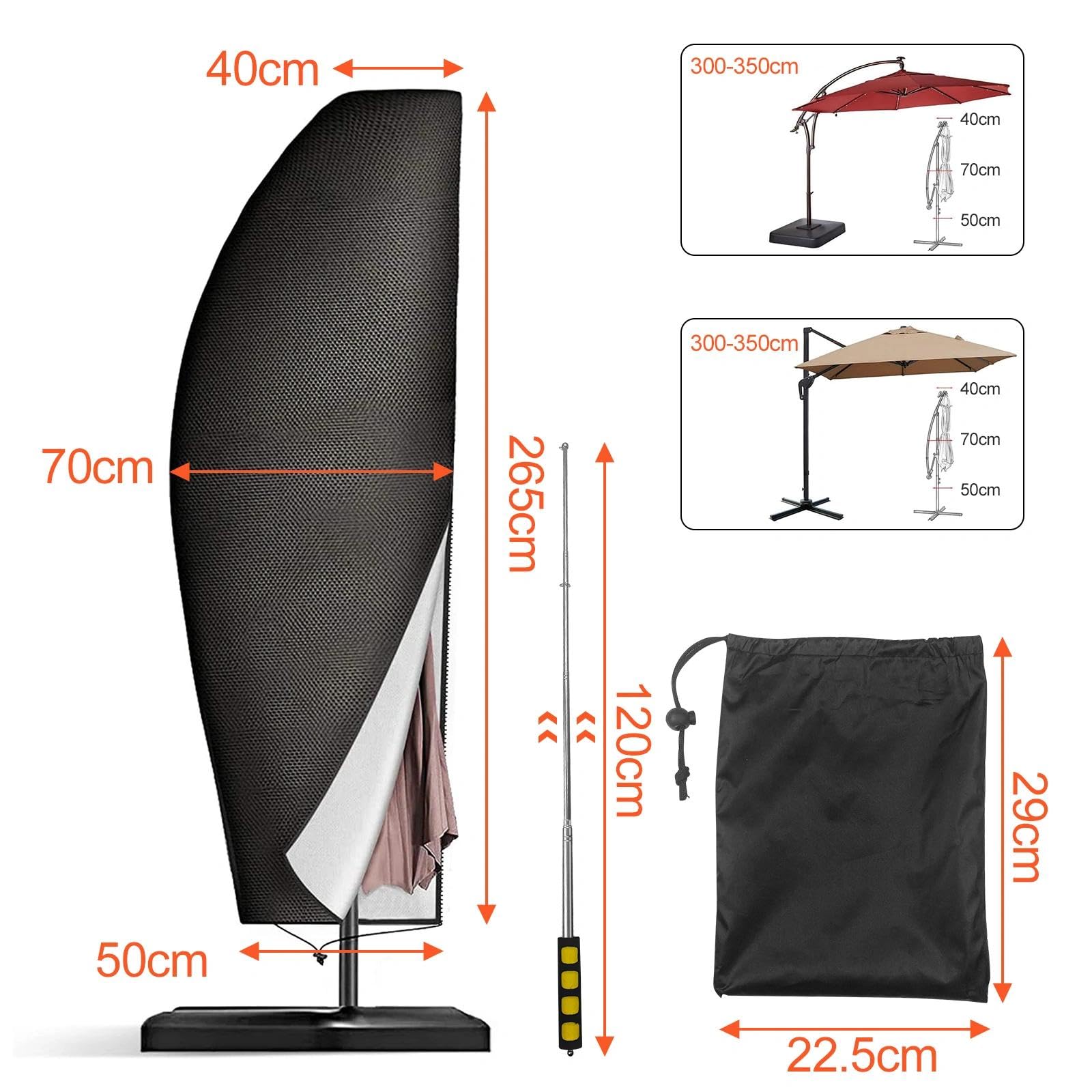 Comzantor Noir Housse Parasol Déporté Imperméable, Bache de Protection Exterieur pour Parasols, Couverture de Parapluie de Jardin avec Mât, Protective Contre la Poussière et les UV, Tissu Oxford. - 3
