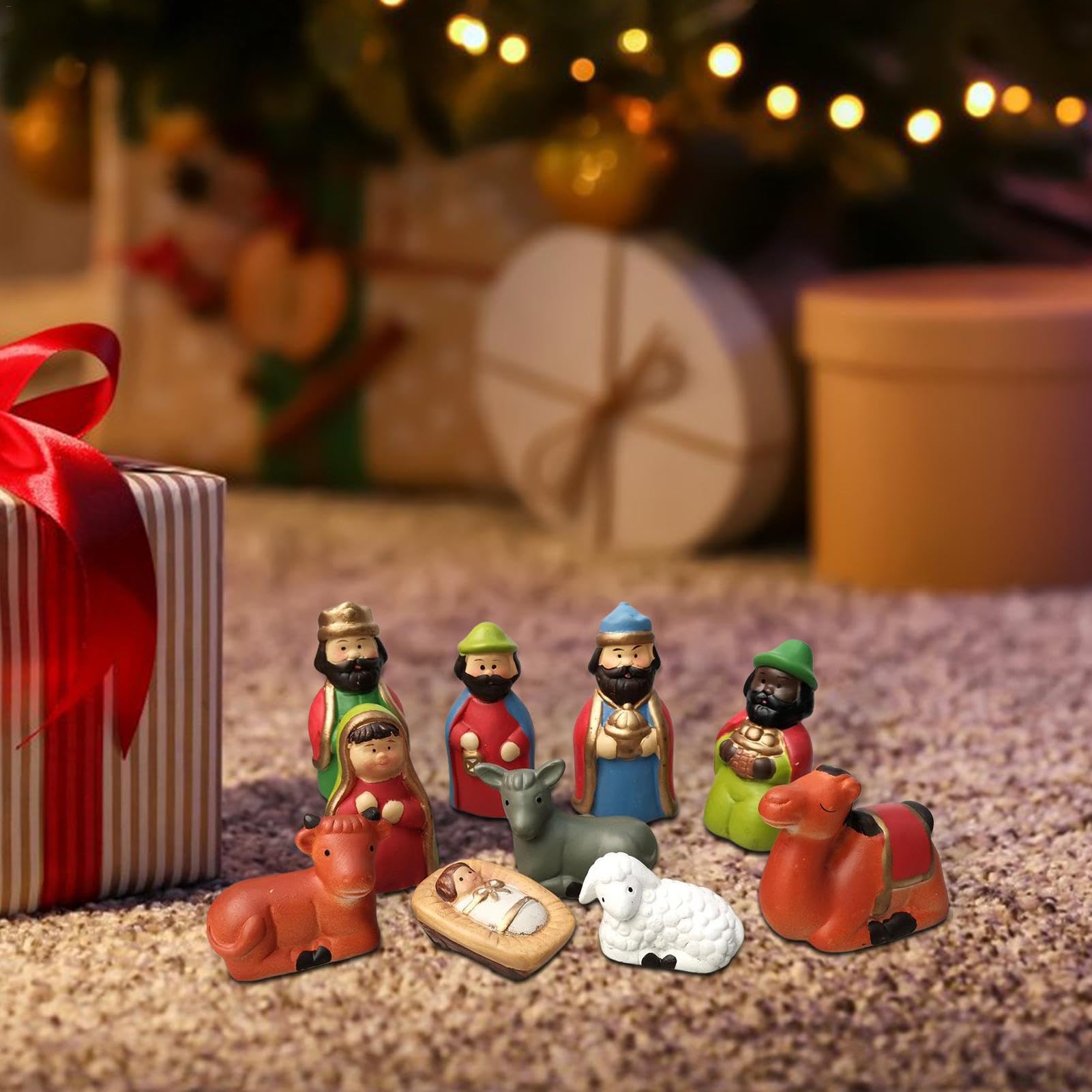 Set di statuette per presepe di Natale, statuette per la nascita | di Gesù per interni, 10 pezzi, decorazione natalizia per libreria, camera da , chiesa,