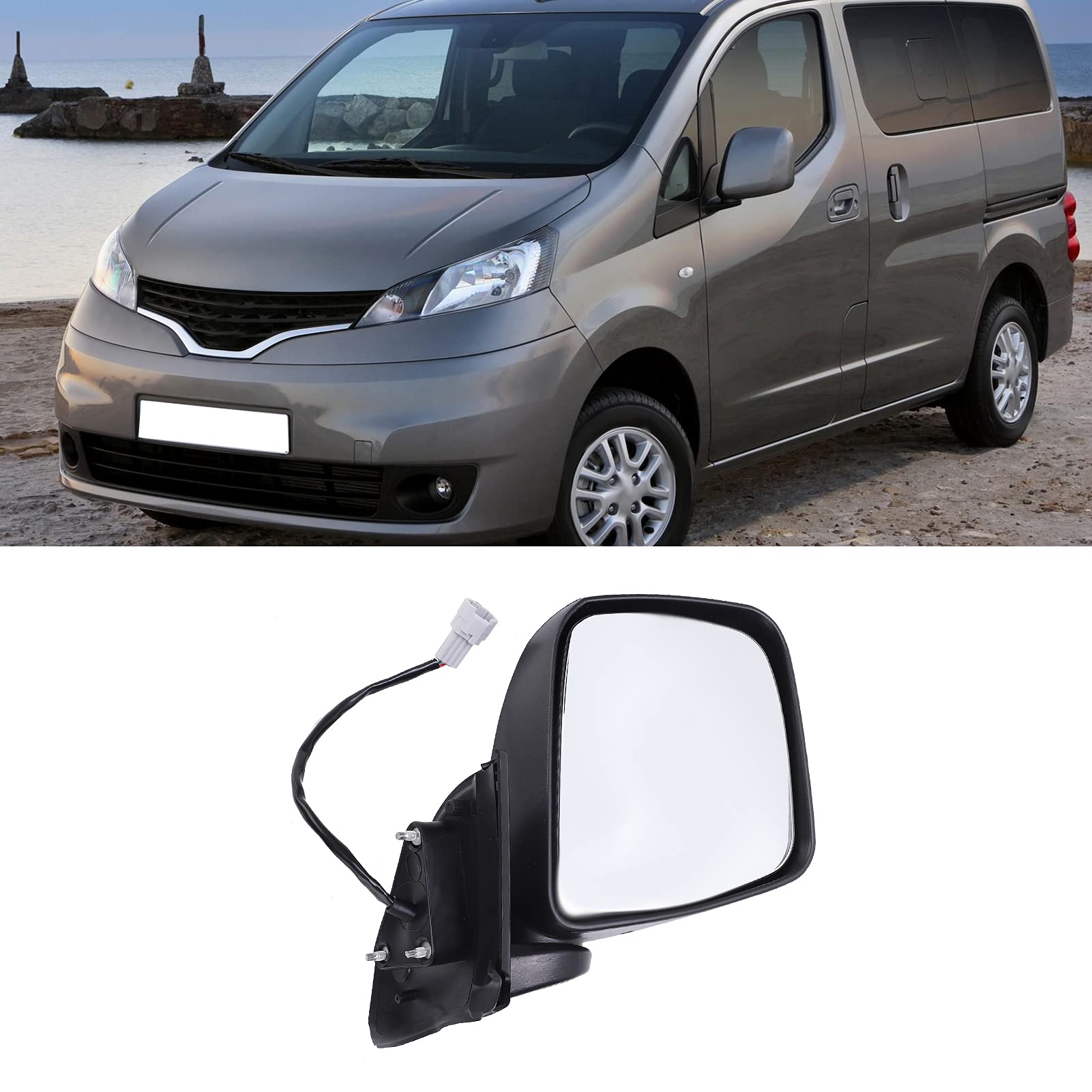 Tbest Espejo exterior para coche, espejo exterior derecho para coche SAD952044 Repuesto de accesorios negros para NV200 2010-2016