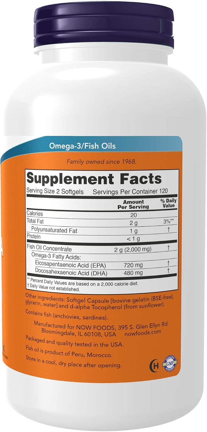 NOW Supplements, Super Omega EPA, 360 EPA / 240 DHA, Molecularly Distilled, Cardiovascular Support*, 240 Softgels