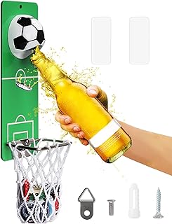 ZONSUSE Abrebotellas Magnético, Abridor de Pared de Metal Extraíble con Colector de Tapa, Regalo para Amantes de la Cerveza y Hombres, Uso como Decoración para Cocina, Patio, Bar (Fútbol)