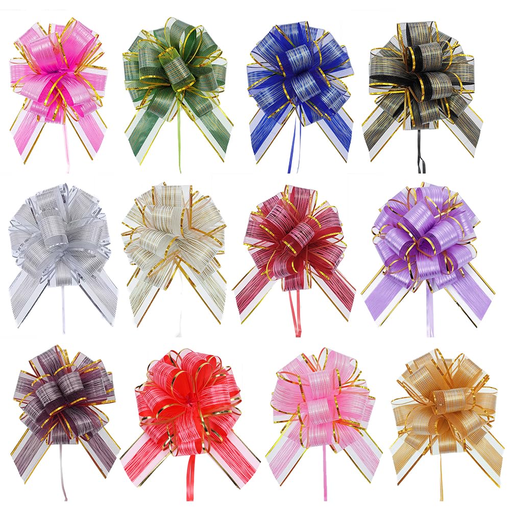 6 Noeuds Papier Cadeau CENCERY - 3 Or Et 3 Noir 16x20cm - Polypropylène Réutilisable Pour Mariage, Anniversaire, Noël