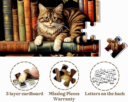 Miniatura 5 de Rompecabezas vintage de gato para adultos de 1000 piezas, divertidos rompecabezas de libro de gatitos, rompecabezas de animales retro como