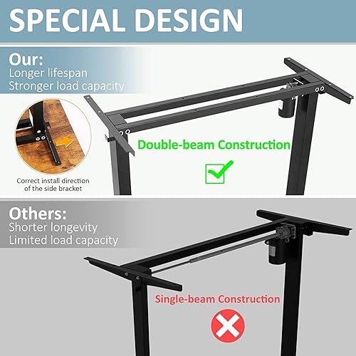 Miniatura 5 de Legooin Escritorio de pie, escritorio eléctrico de pie de altura ajustable de 59 x 24 pulgadas, escritorio de pie con estructura de doble travesaño,