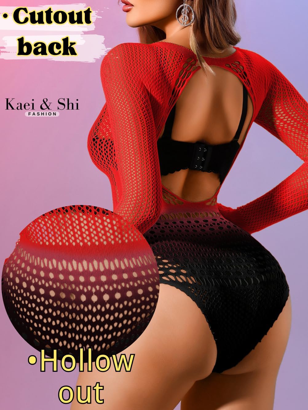 Kaei&Shi Sexy Hollow Rave Outfits, Fishnet Bodysuit Fits 0-18, Sheer Lace Glow Party Tops, Festival Mesh Plus Size For Women