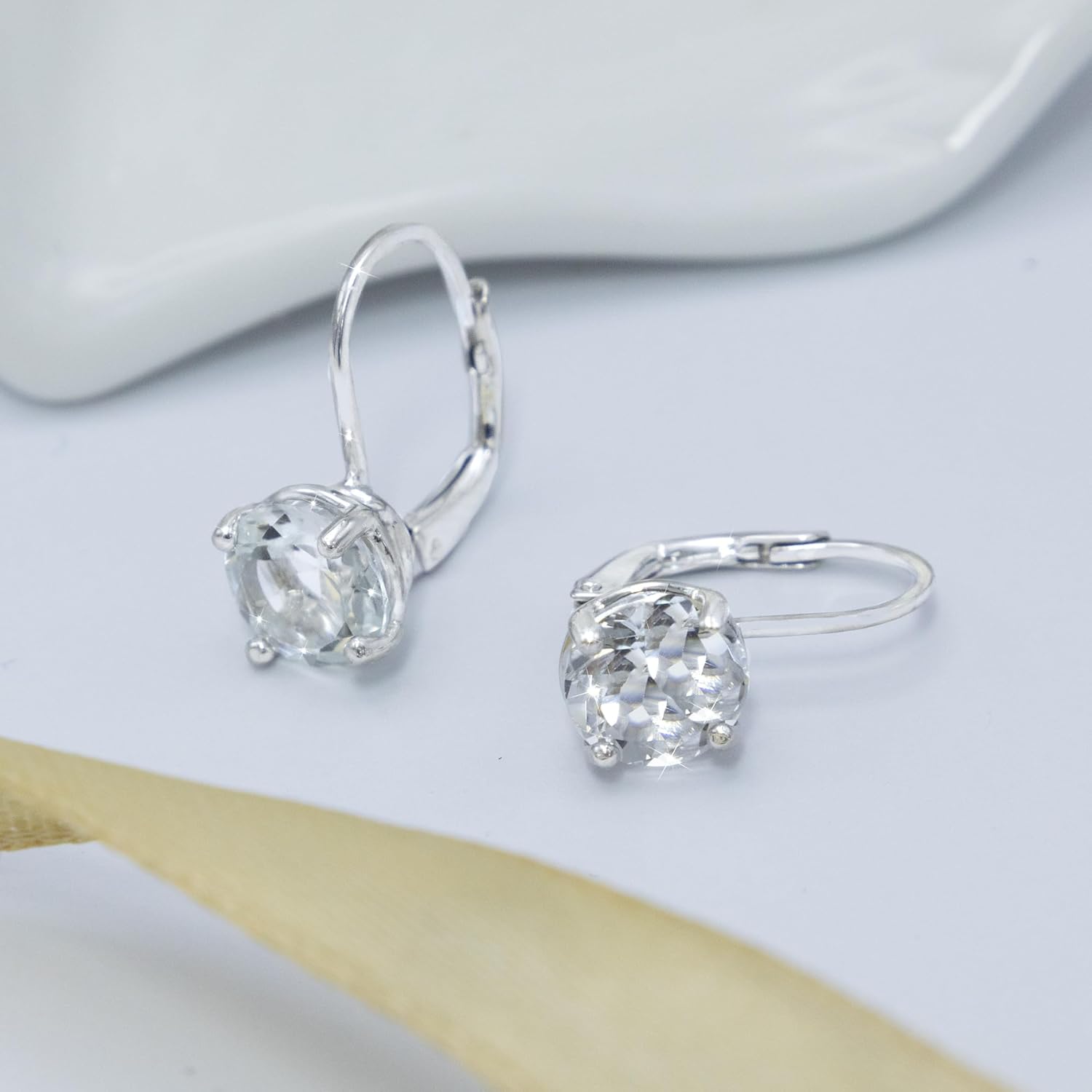 925 Sterling Silver Birthstone Leverback Drop Dangle Earrings for Women with Natural Gemstone for Each of the 12 Birth Months