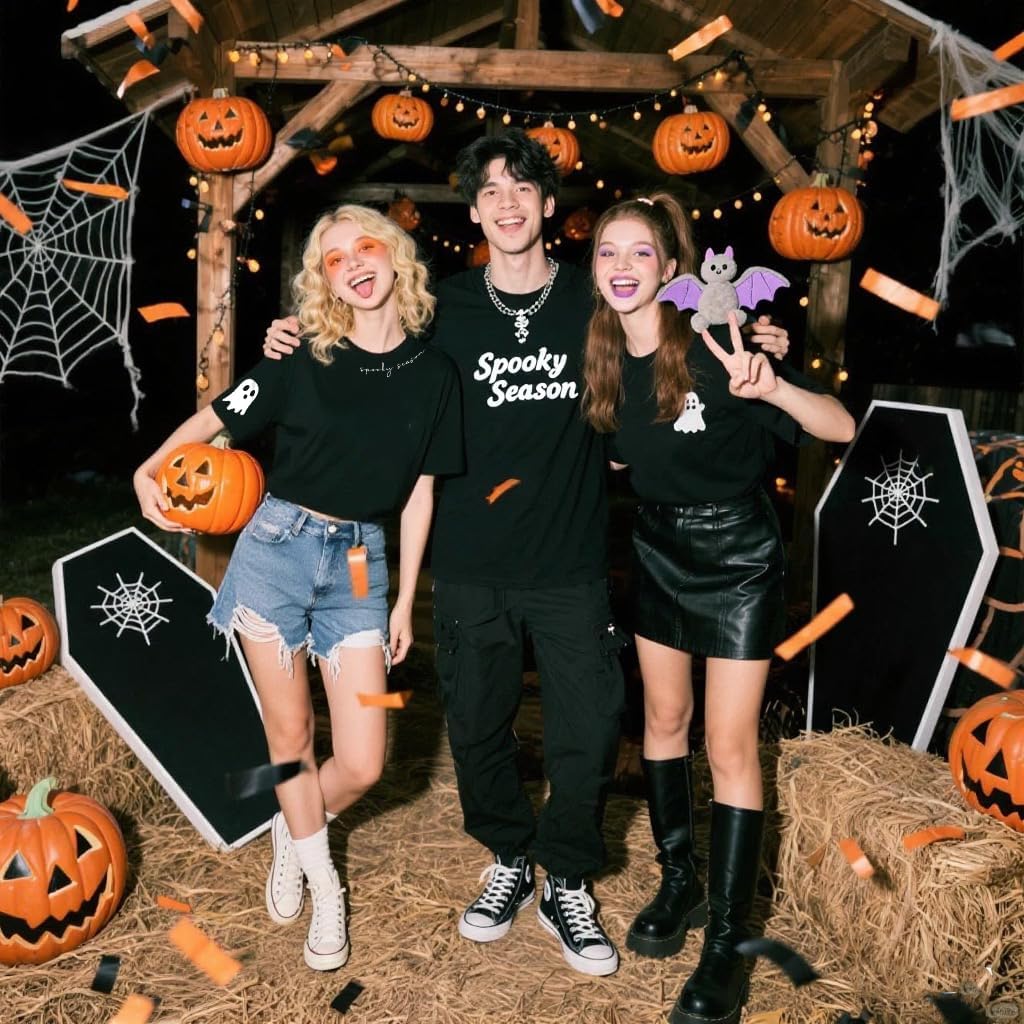 Halloween Shirts Spooky Season Shirt Women Cute Ghost V Neck Shirt Fall Holiday Matching Tops - Image 4