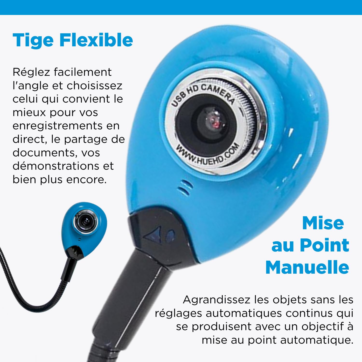 HUE HD : Caméra USB Flexible et Visualiseur Portable, Full HD 1080p (Bleu)