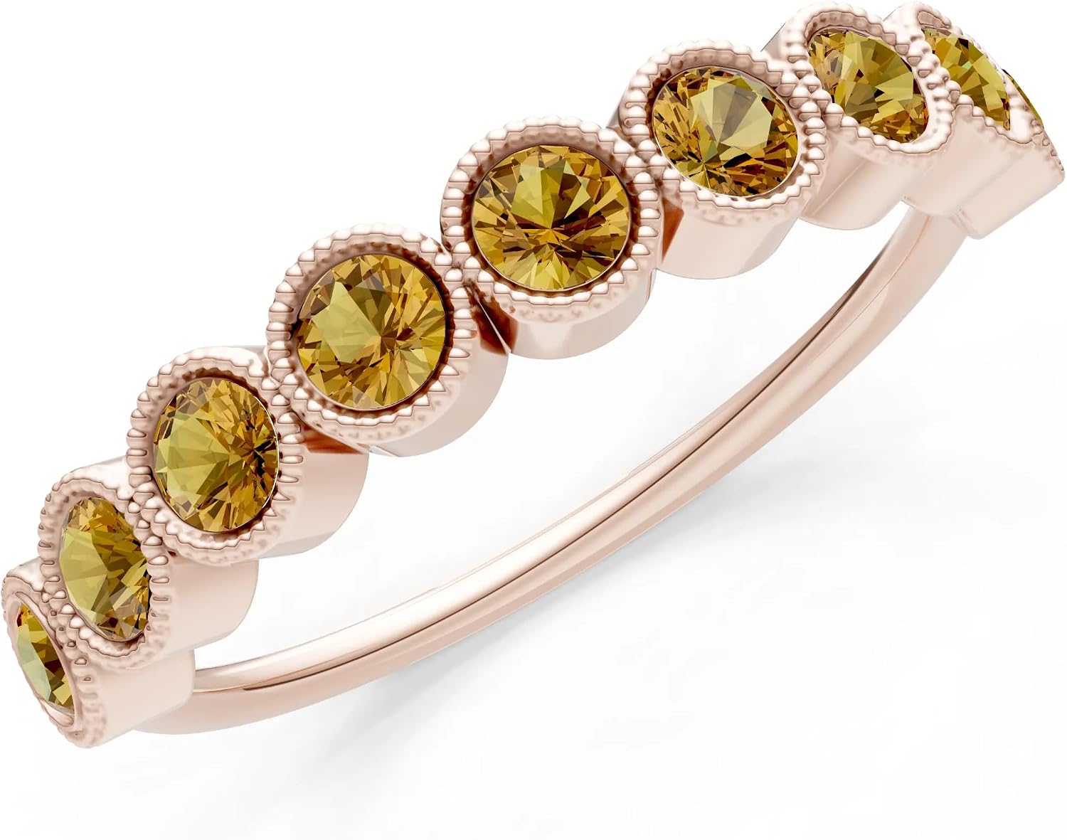 PEORA Round Cut Citrine Stackable Band Available in Solid 10K, 14K or 18K Ring – White, Yellow or Rose Gold