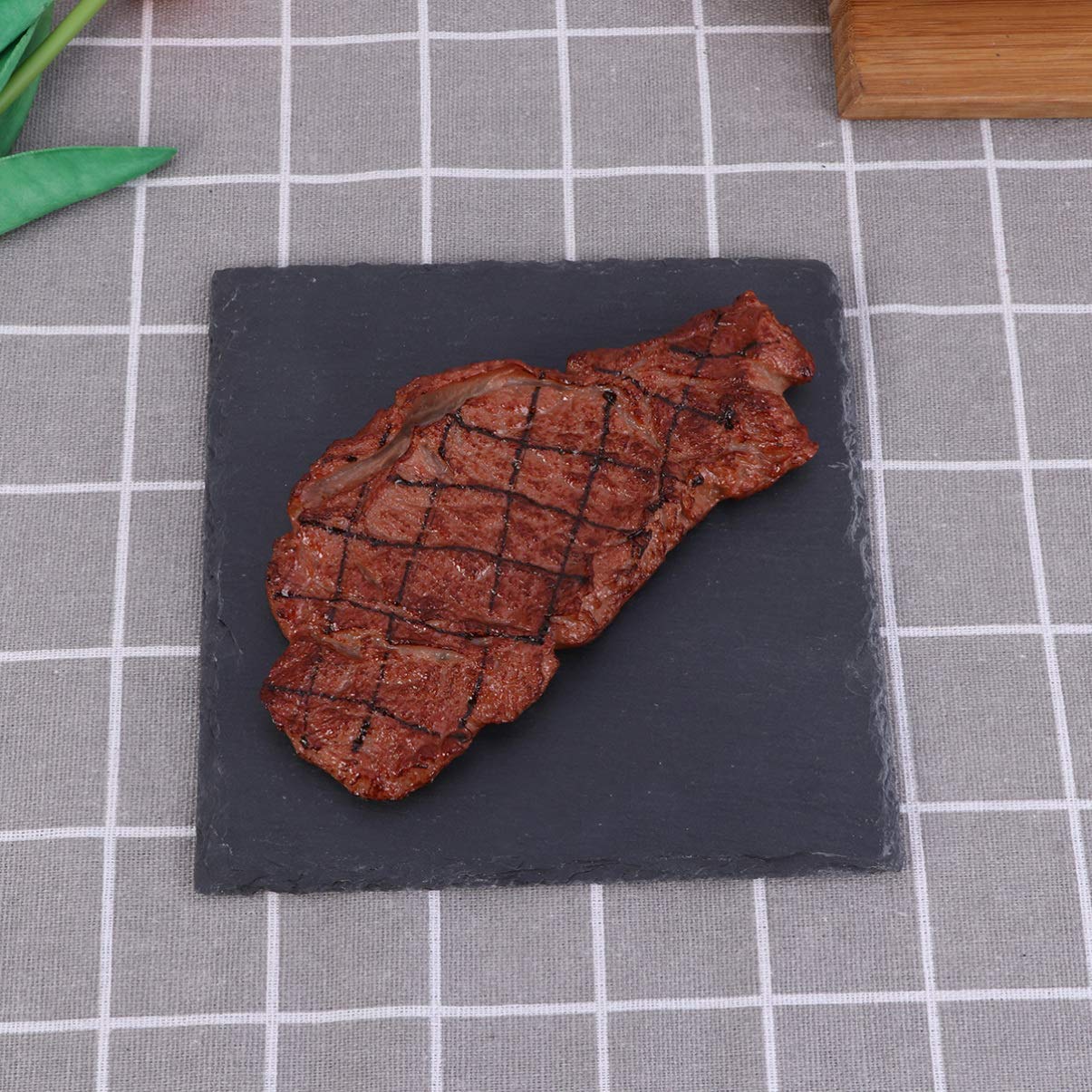 Plato de piedra de pizarra de 20 x 20 cm, ideal para postres de comida occidental, carne, pizza, queso y pastelería, perfecto para uso en el hogar, restaurante y cocina