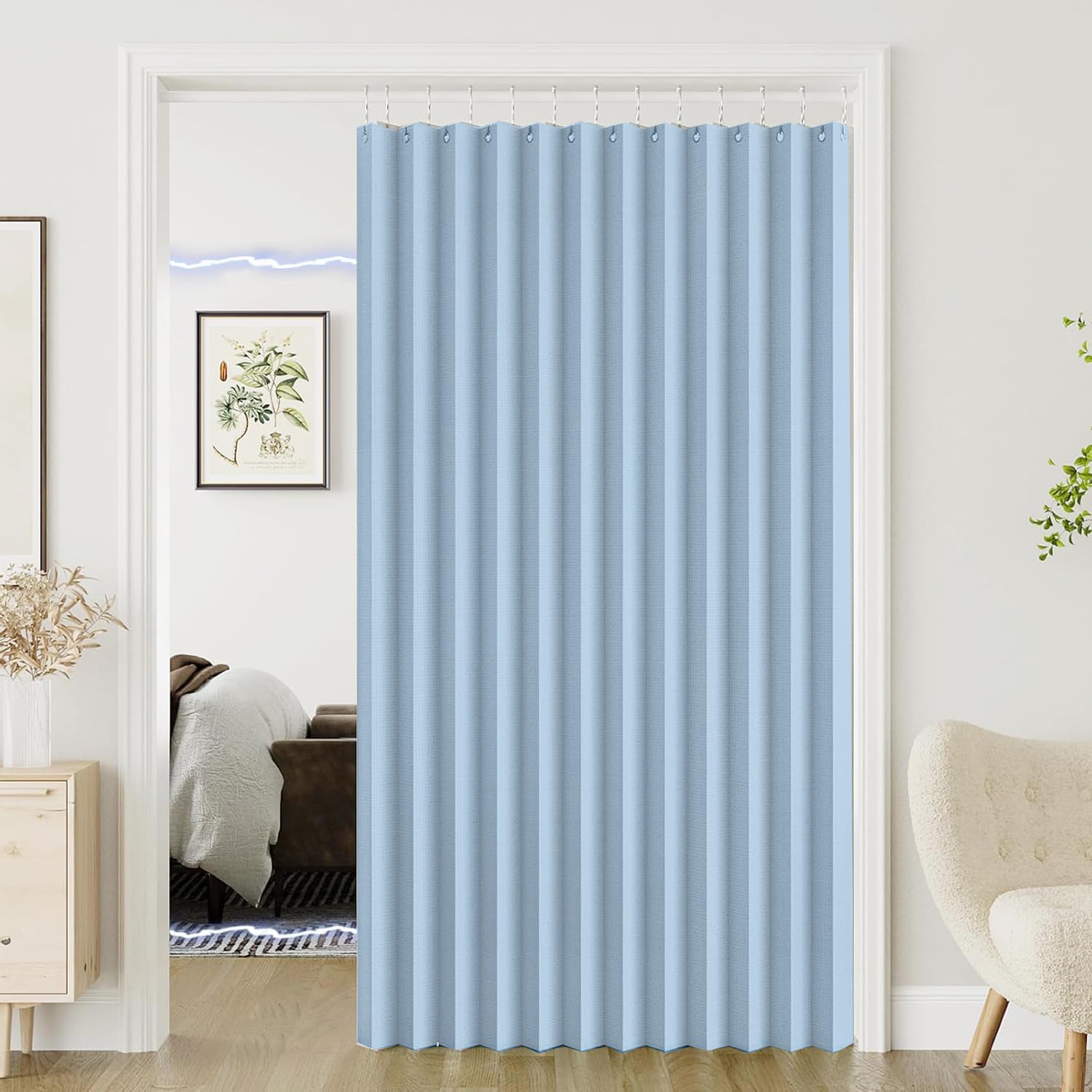 Custom folding magnetic door curtains suitable for doorways, room dividers, living rooms, bedrooms, and open closets.-Sky blue- W120xH240cm