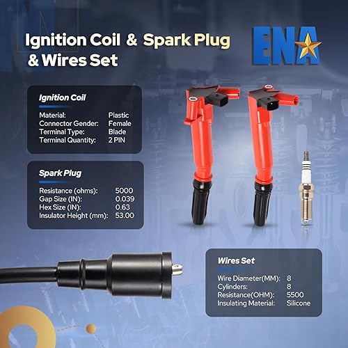 Miniatura 2 de ENA Juego de 8 bobinas de encendido rojas con 16 bujías de platino y juego de cables compatibles con Ford F150 F250 F350 E350 Super Duty 2010 2011