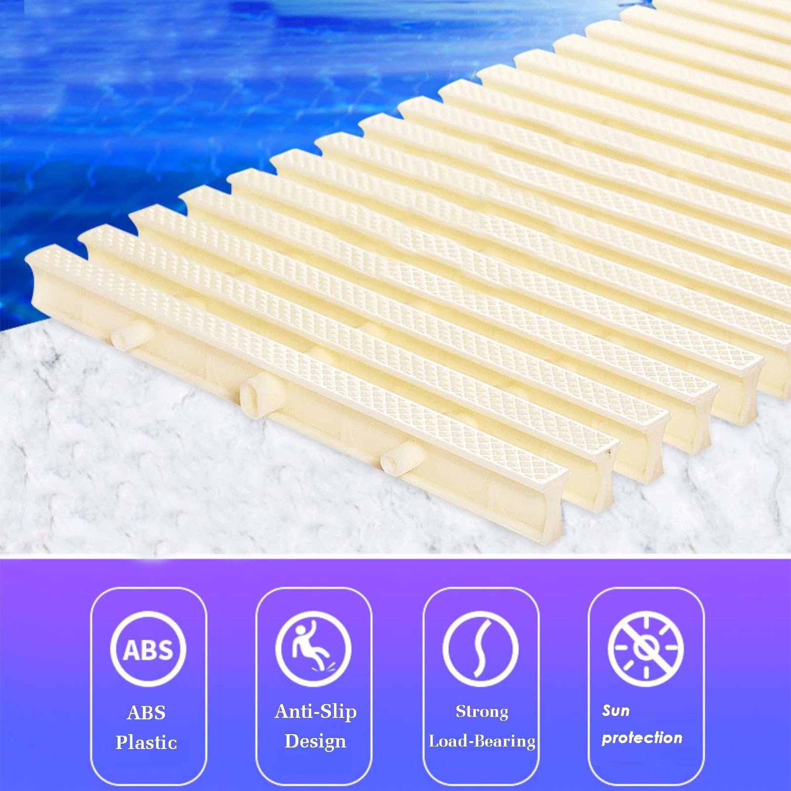Griglie per Piscine, Copertura Antiscivolo in plastica per griglia di Troppo Pieno della Piscina per vialetti e terrazze - Griglia di drenaggio a 3 Fori, per Uso Interno/Esterno, 30x100 cm,