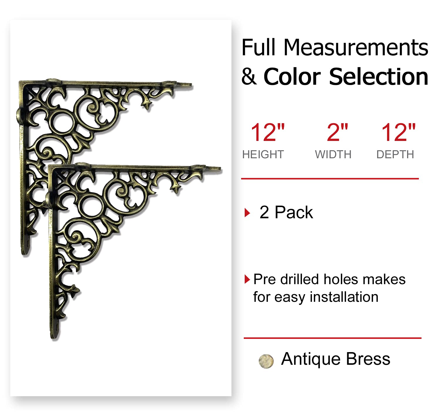 Amazon.com: NACH Decorative Shelf Brackets, 2 Pack of 12 x 2