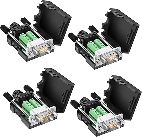 DB9 Breakout Connector (4 macho), BIFALE DB9 Conector sin soldadura RS232 D-SUB Adaptadores seriales 0.630 in más delgado 9 Pin Port Terminal