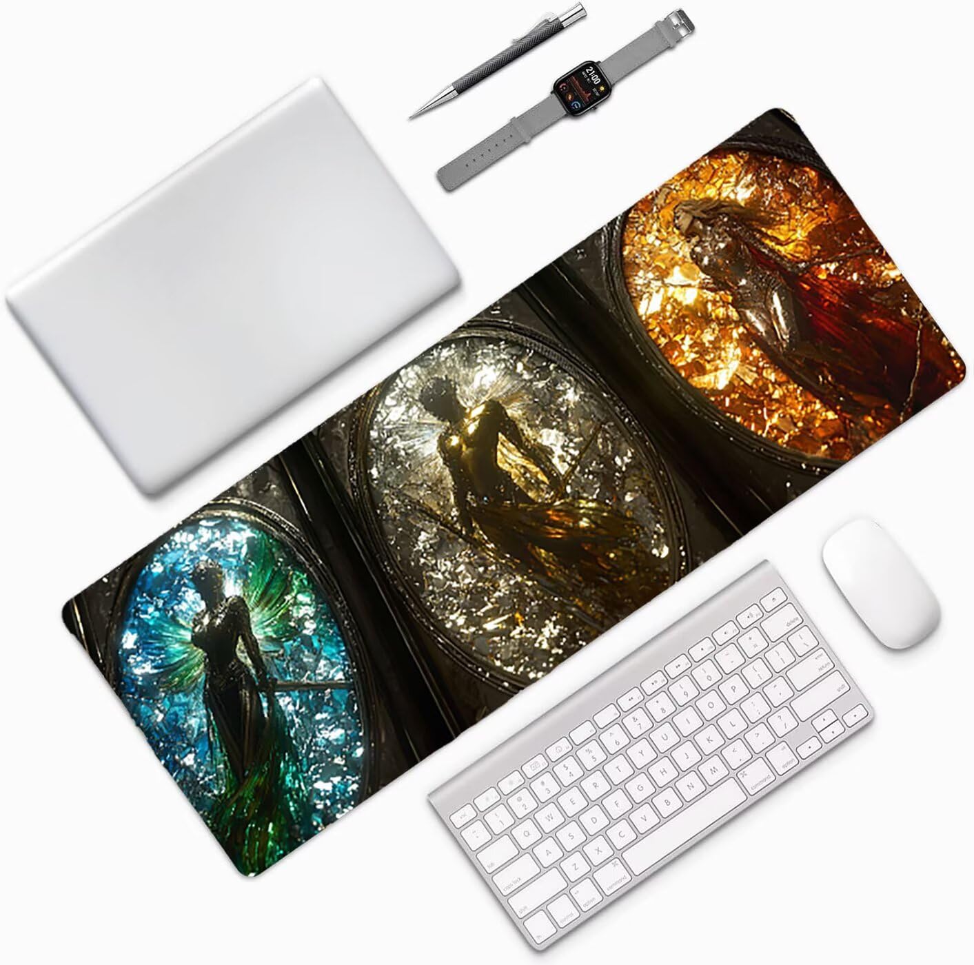 Lpfieonn Abstrakt Großes Schreibtischunterlage, XXL Schreibtischunterlagen, Grau XXL Wasserdicht Gaming Mousepad mit Vernähter Rand und Rutschfeste Gummibasis, für Laptop/Hause/Büro 120x60cm PF-3815