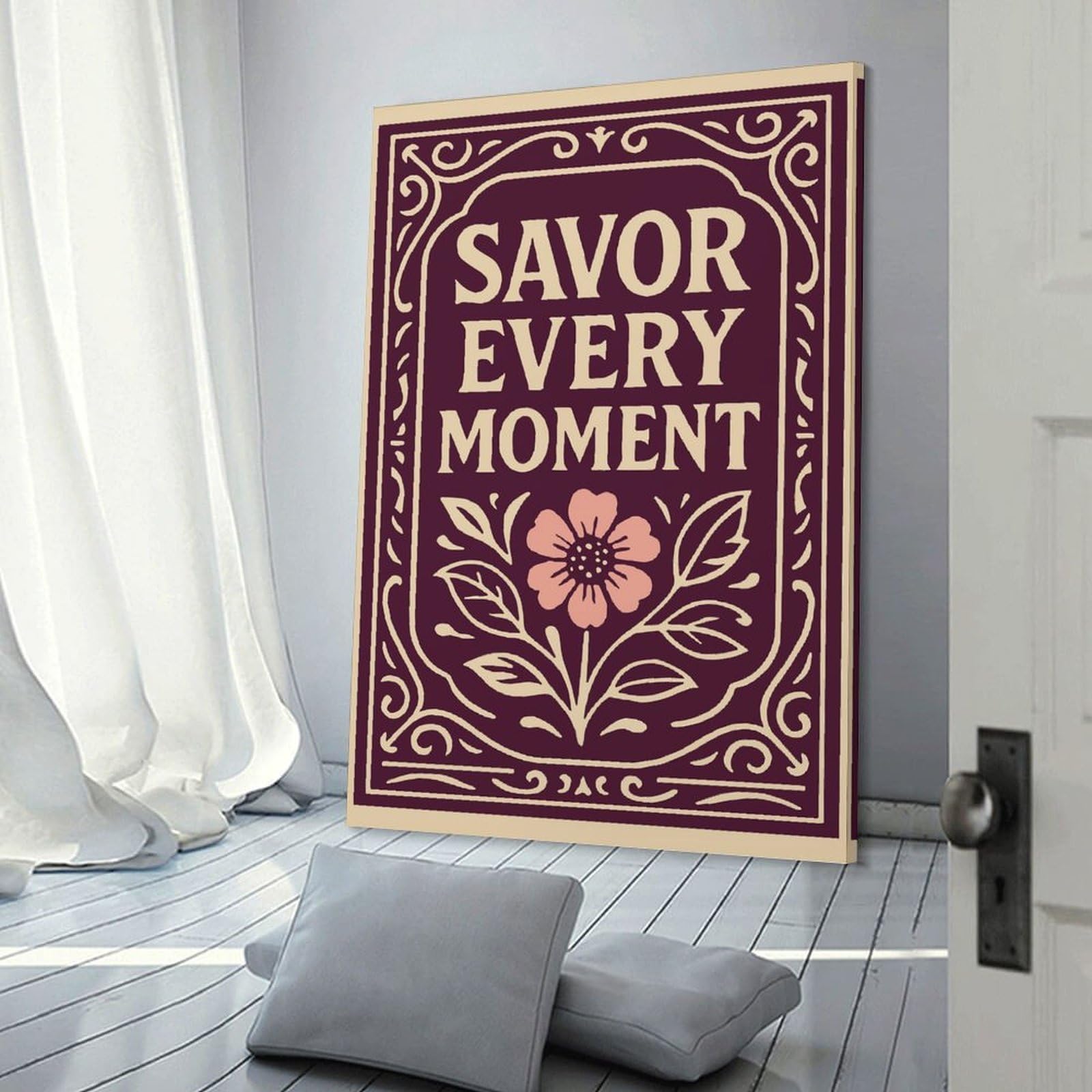 Junmoney Savor Every Moment Floral Art Wall Decor Canvas Print 24x36inch(60x90cm), for Lounge Decor, Bedroom Walls Or Flats, Canvas Styling for A Polished Room Look