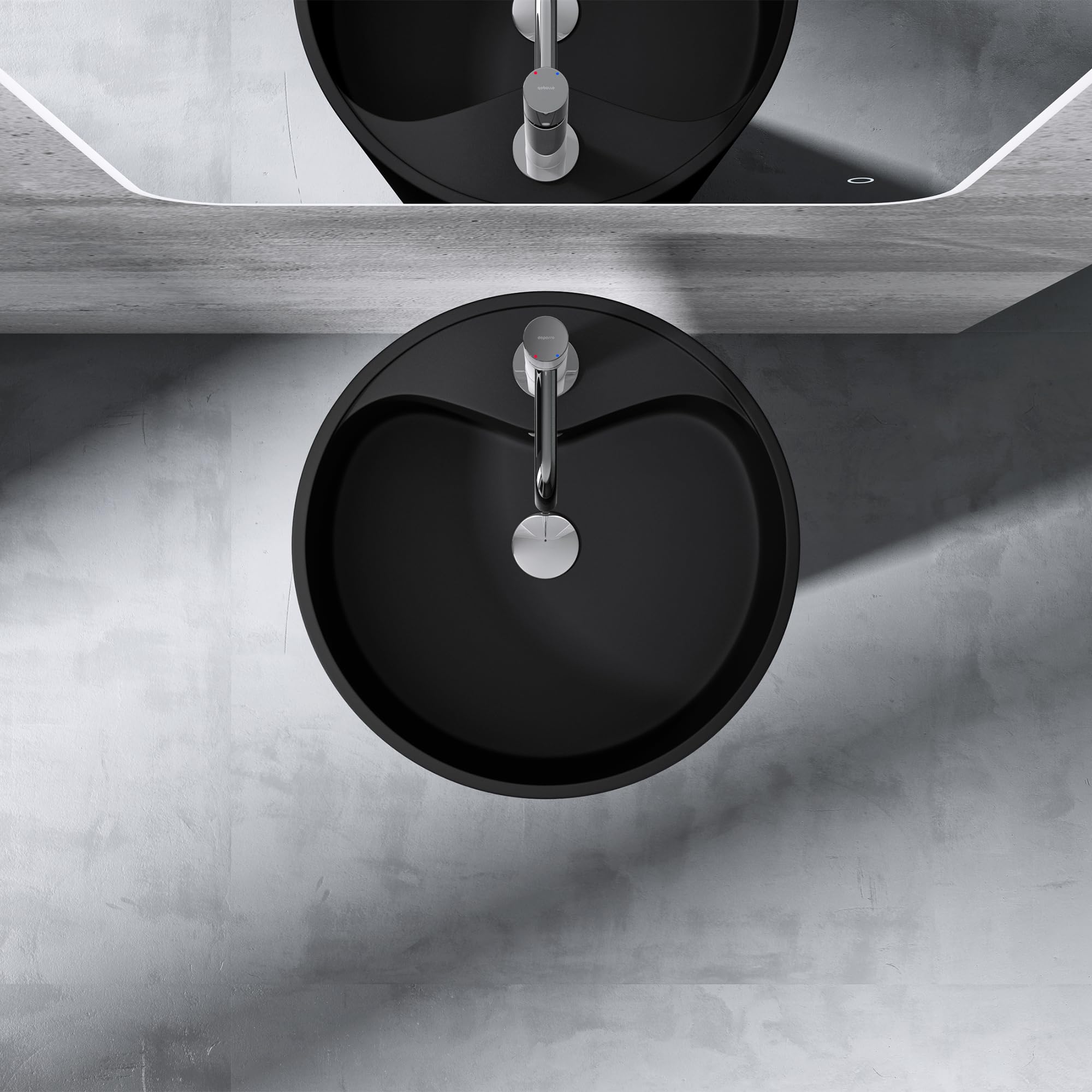 Mai & Mai Lave Mains Colonne Évier Vasque sur Pied 45x45x90cm en Résine De Synthèse Noir Mat Rond Avec Perçage Pour Robinet Lavabo Avec Trop-Plein À Poser Au Sol Col35