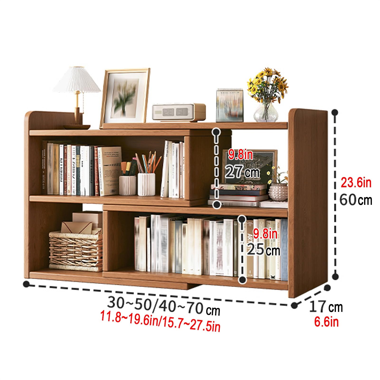 Étagère de bureau de rangement multicouche, bibliothèque de bureau escamotable pour coin, finition noix, gain de place, organisateur d'étagère de bureau