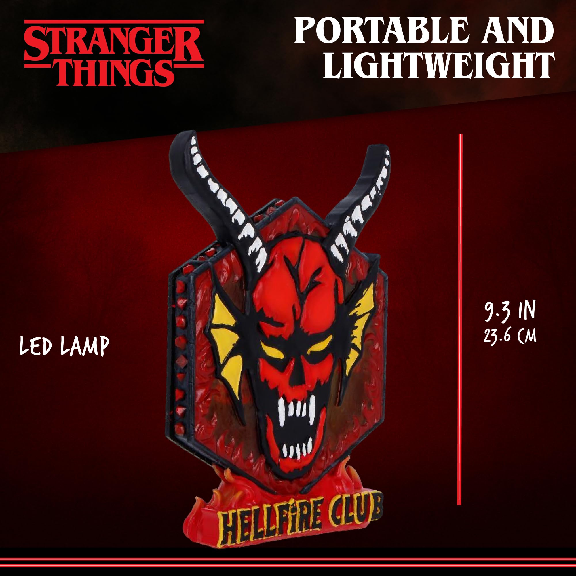 Nemesis Now Stranger Things Hellfire Club - Lámpara de mesa USB con licencia oficial pintada a mano, resina hexagonal, luz de escritorio, 23,6 cm