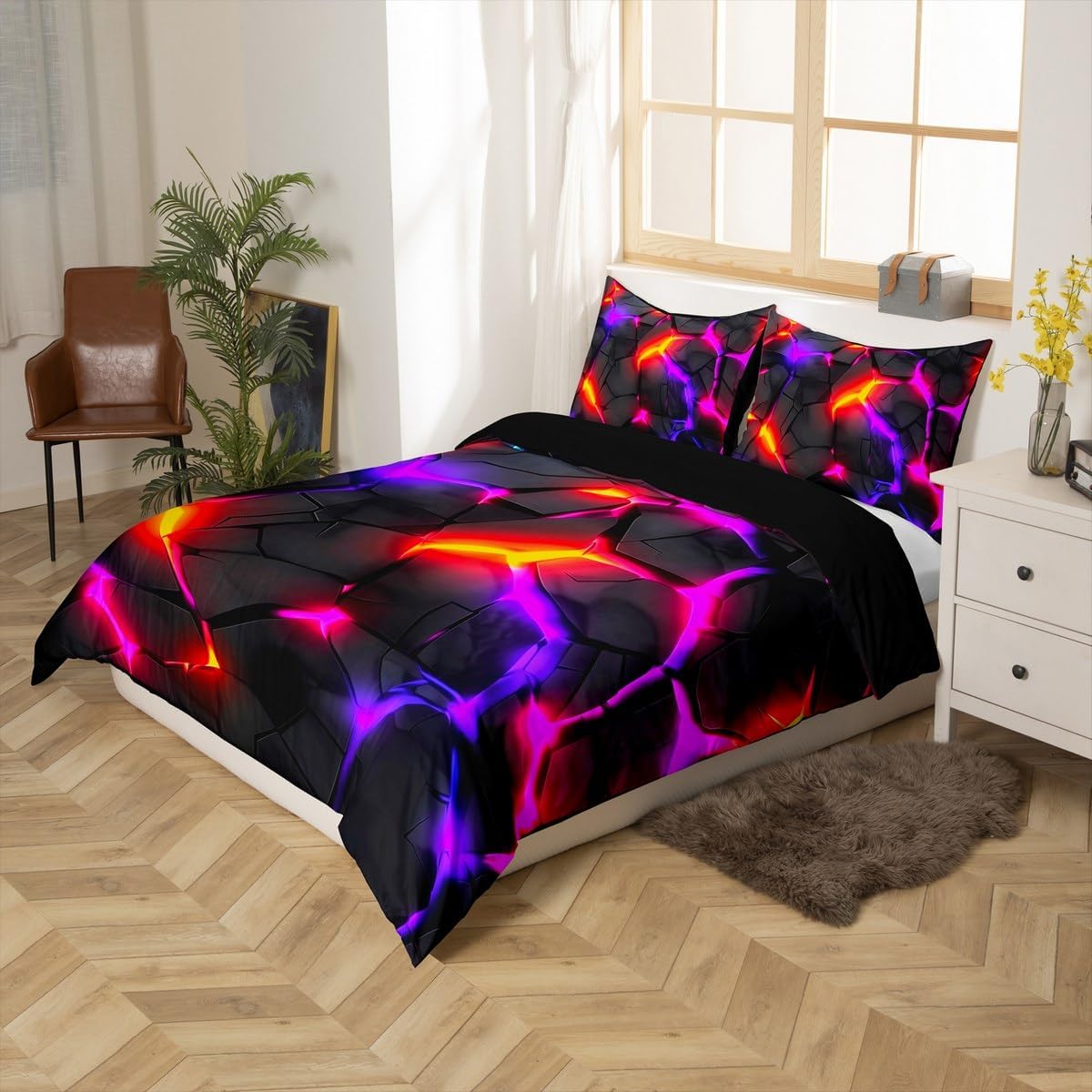 Feelyou Kids Honeycomb Comforter Cover Toddler Size, Purple Black Hexagonal Duvet Cover Geometrical Bedding Set Boys Girls Teens Bedroom Decor Soft Quilt Cover 2Pcs (No Comforter)