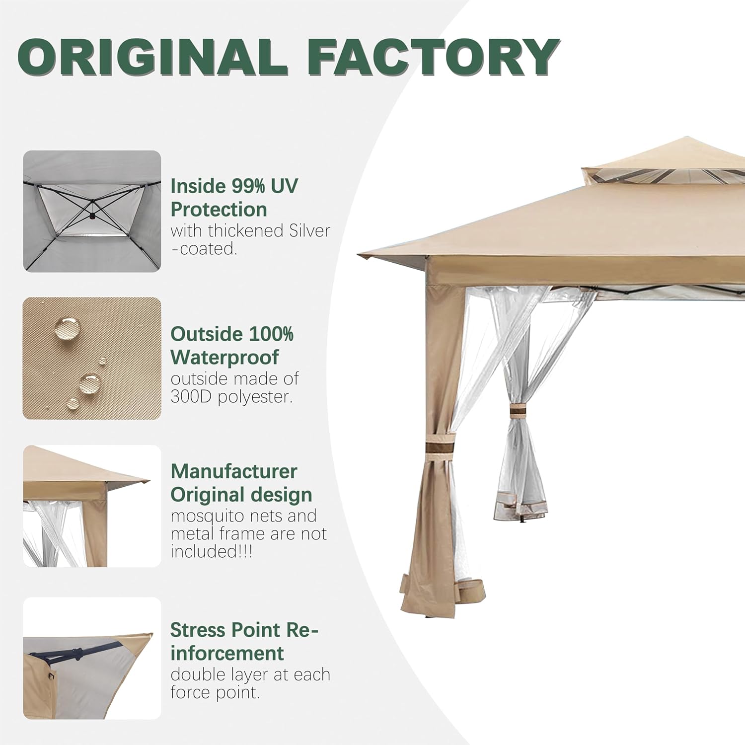 Gazebo Replacement Cover Compatible with ABCCANOPY 13x13 Pop Up Gazebo Frame,This Particular Replacement Cover Will Not Fit Any Other Models,(Beige)