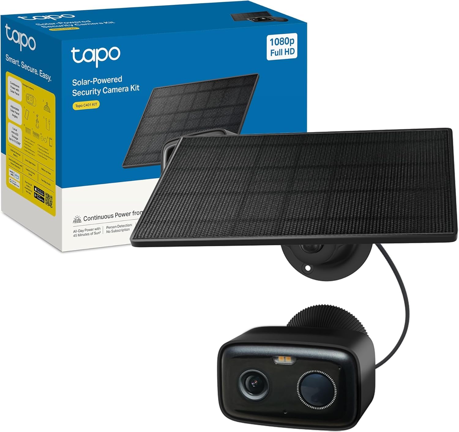 Tapo C401 Kit - Cámara de Seguridad Exterior Wi‑Fi con Panel Solar, Batería 180 Días, Detección de Personas, Visión Nocturna a Color, Audio Bidireccional/IP65 Inteligente centralizado Hogar
