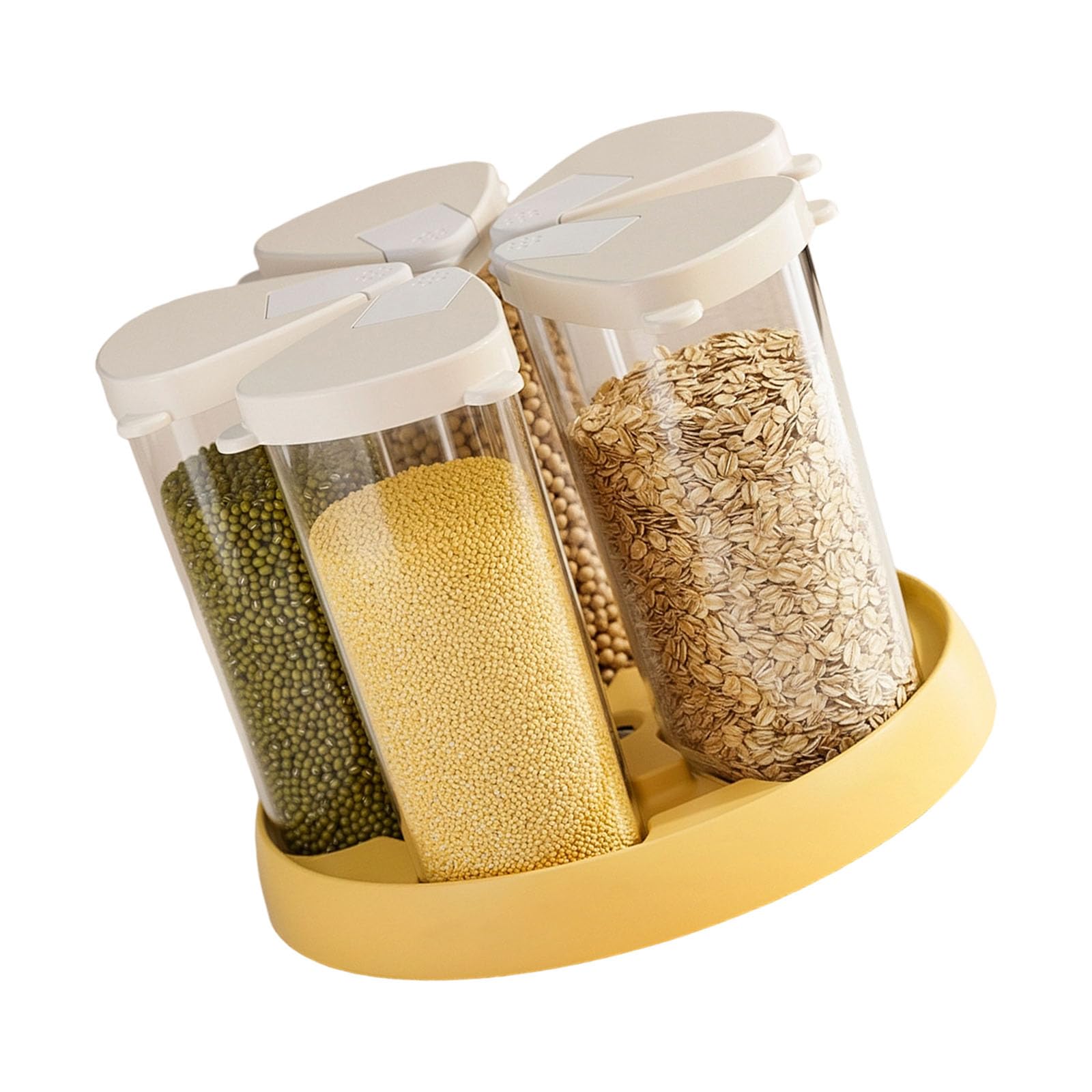 Rotierender Reis-Eimer, mehrere Fächer, transparent, für Küche, Getreidebehälter, lebensmittelechte Materialien, platzsparender Getreidespender für kleine Küchen